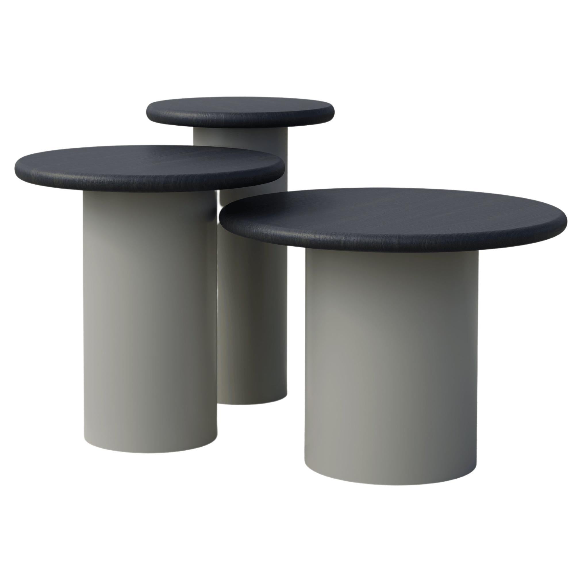 Raindrop Side Table Set, 300, 400, 500, Black Oak / Pebble Grey For Sale