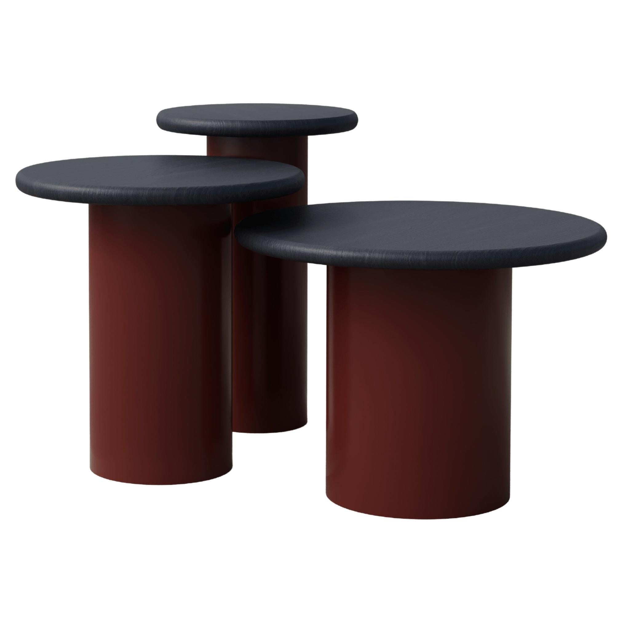 Raindrop Side Table Set, 300, 400, 500, Black Oak / Terracotta For Sale