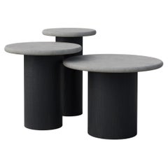 Ensemble de tables d'appoint en forme de goutte d'eau, 300, 400, 500, Microcrete / chêne noir