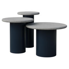 Raindrop Side Table Set, 300, 400, 500, Microcrete / Midnight Blue
