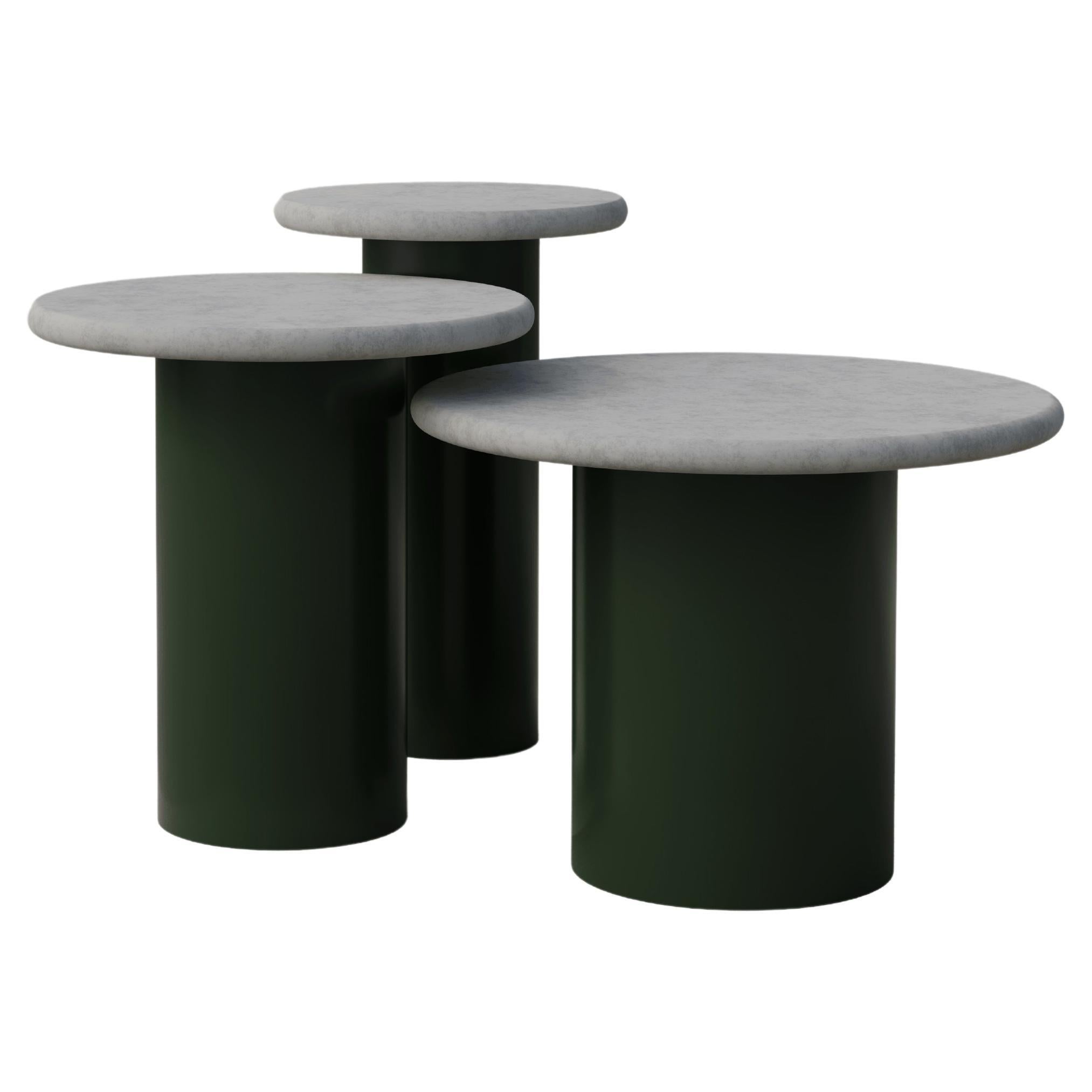 Raindrop Side Table Set, 300, 400, 500, Microcrete / Moss Green For Sale