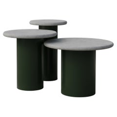 Raindrop Side Table Set, 300, 400, 500, Microcrete / Moss Green