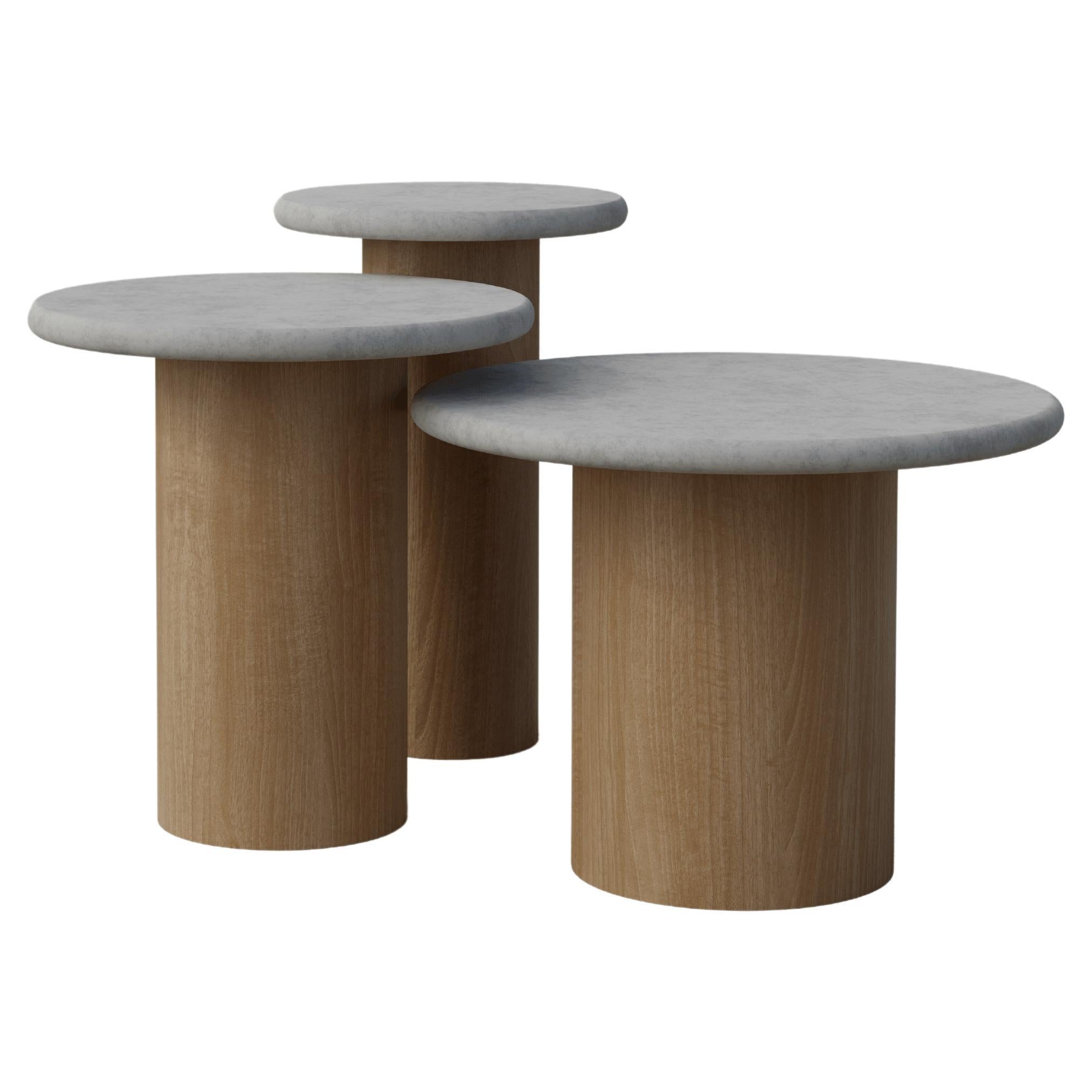 Raindrop Side Table Set, 300, 400, 500, Microcrete / Oak For Sale