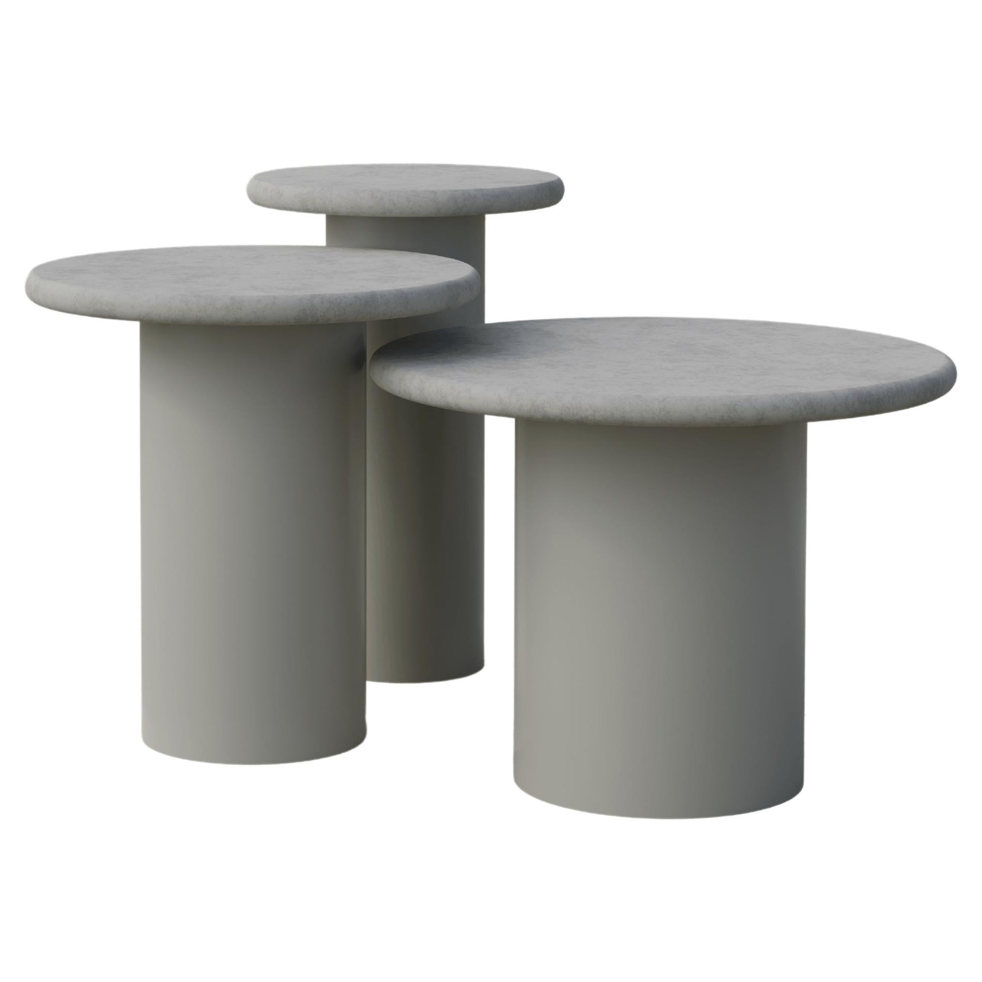 Raindrop Side Table Set, 300, 400, 500, Microcrete / Pebble Grey For Sale