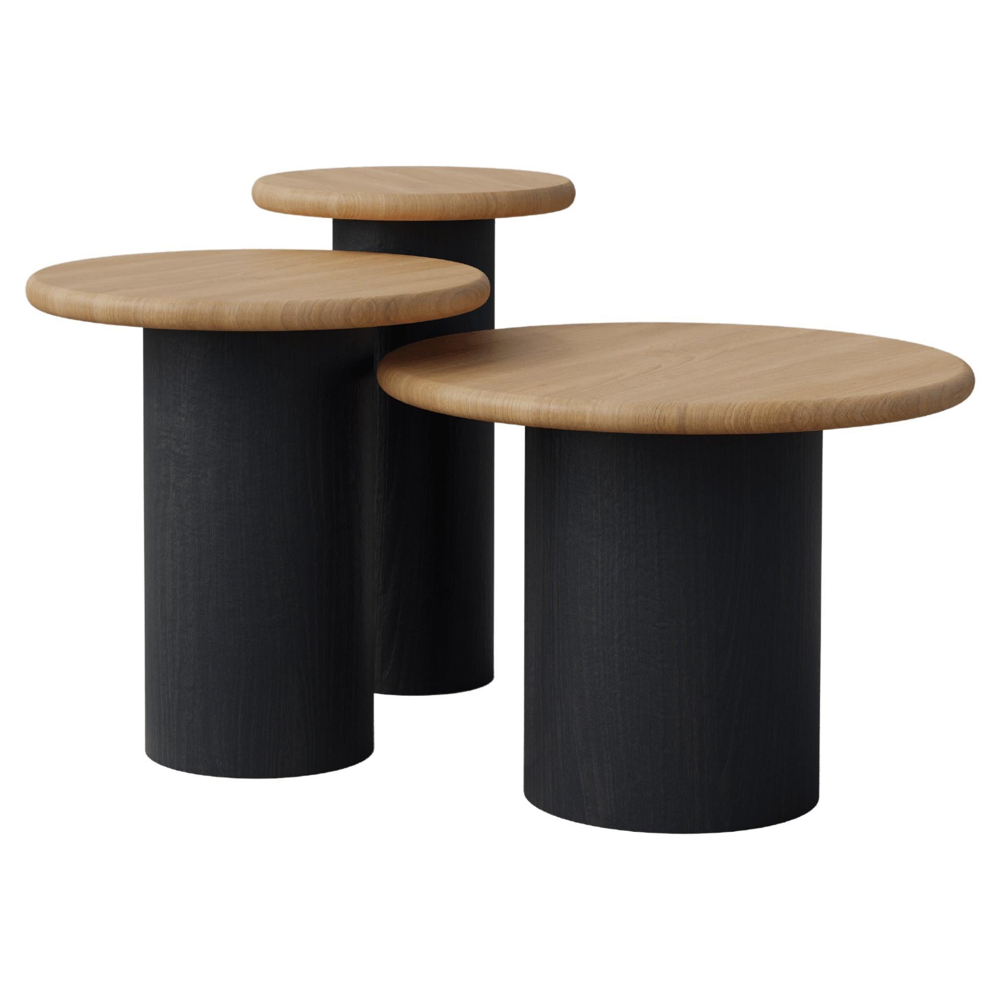 Raindrop Side Table Set, 300, 400, 500, Oak / Black Oak