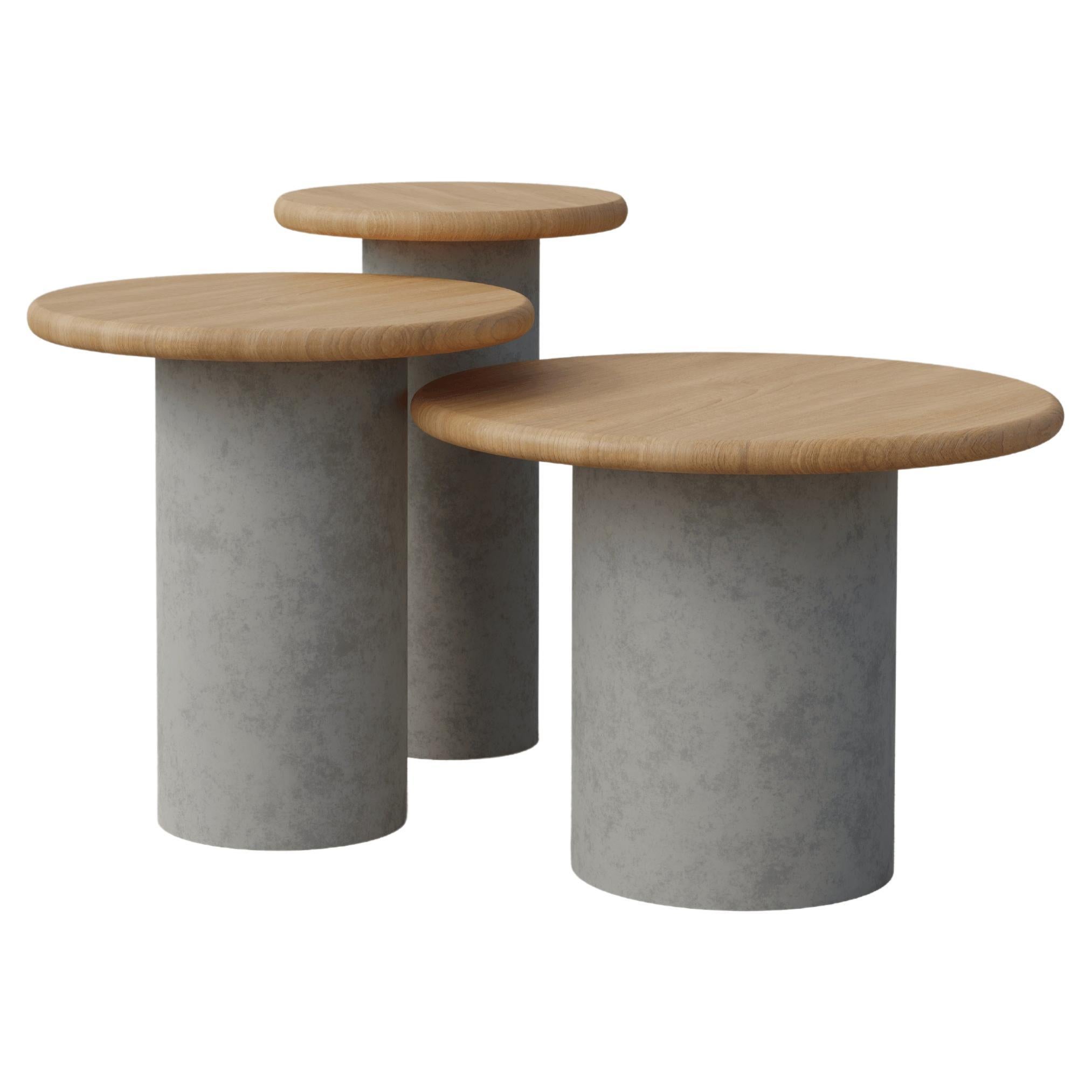 Raindrop Side Table Set, 300, 400, 500, Oak / Microcrete For Sale