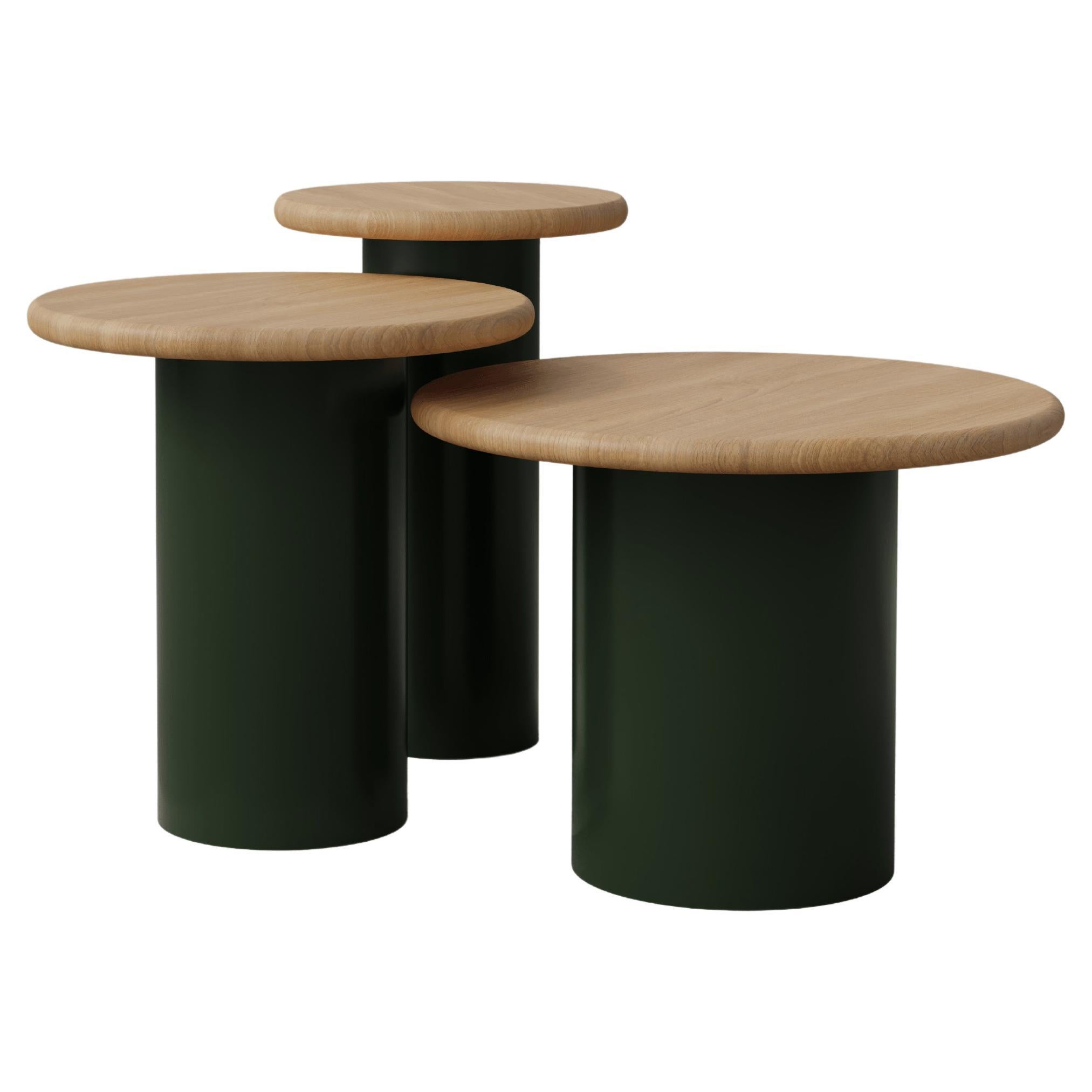Raindrop Side Table Set, 300, 400, 500, Oak / Moss Green