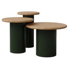 Raindrop Side Table Set, 300, 400, 500, Oak / Moss Green