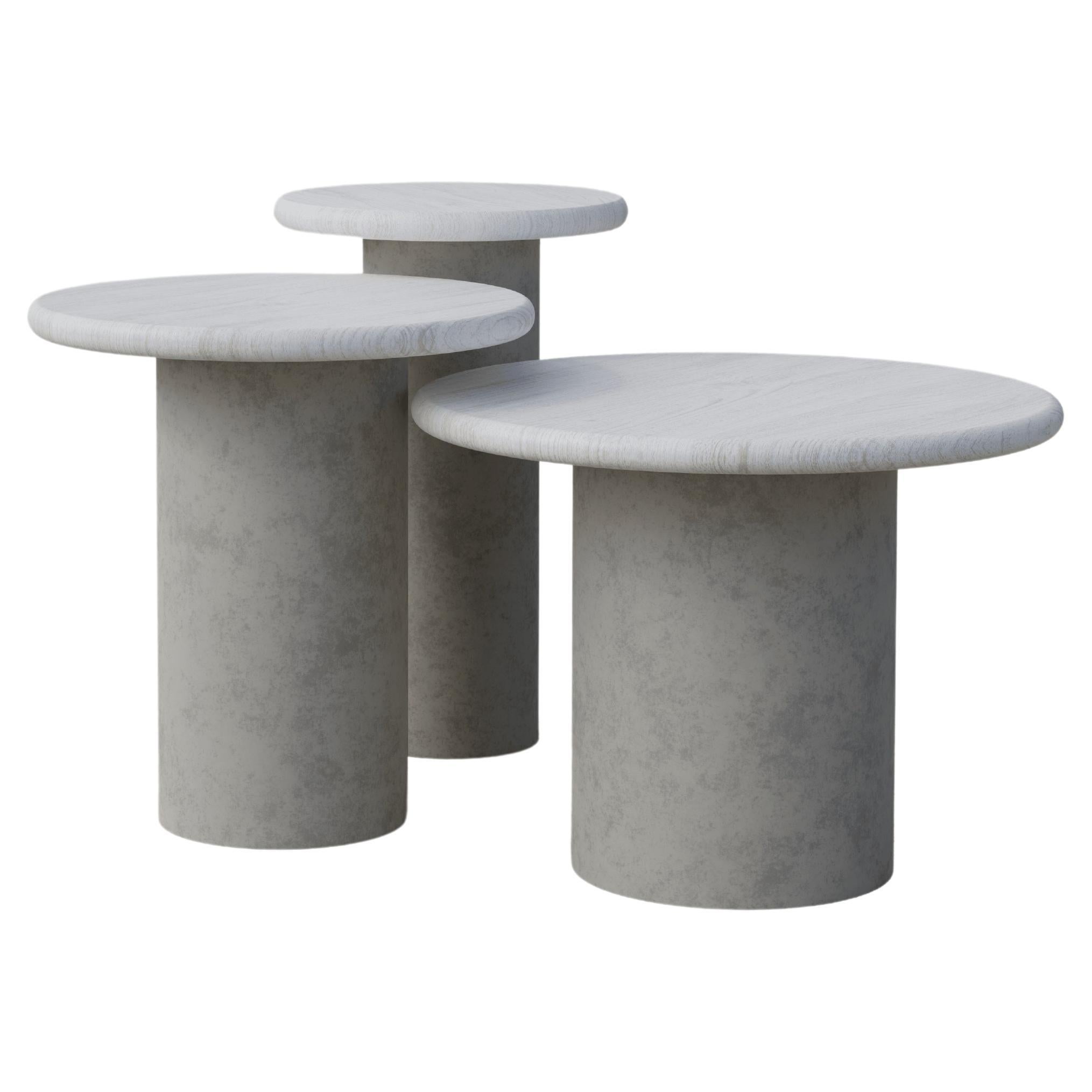 Raindrop Side Table Set, 300, 400, 500, White Oak / Microcrete For Sale
