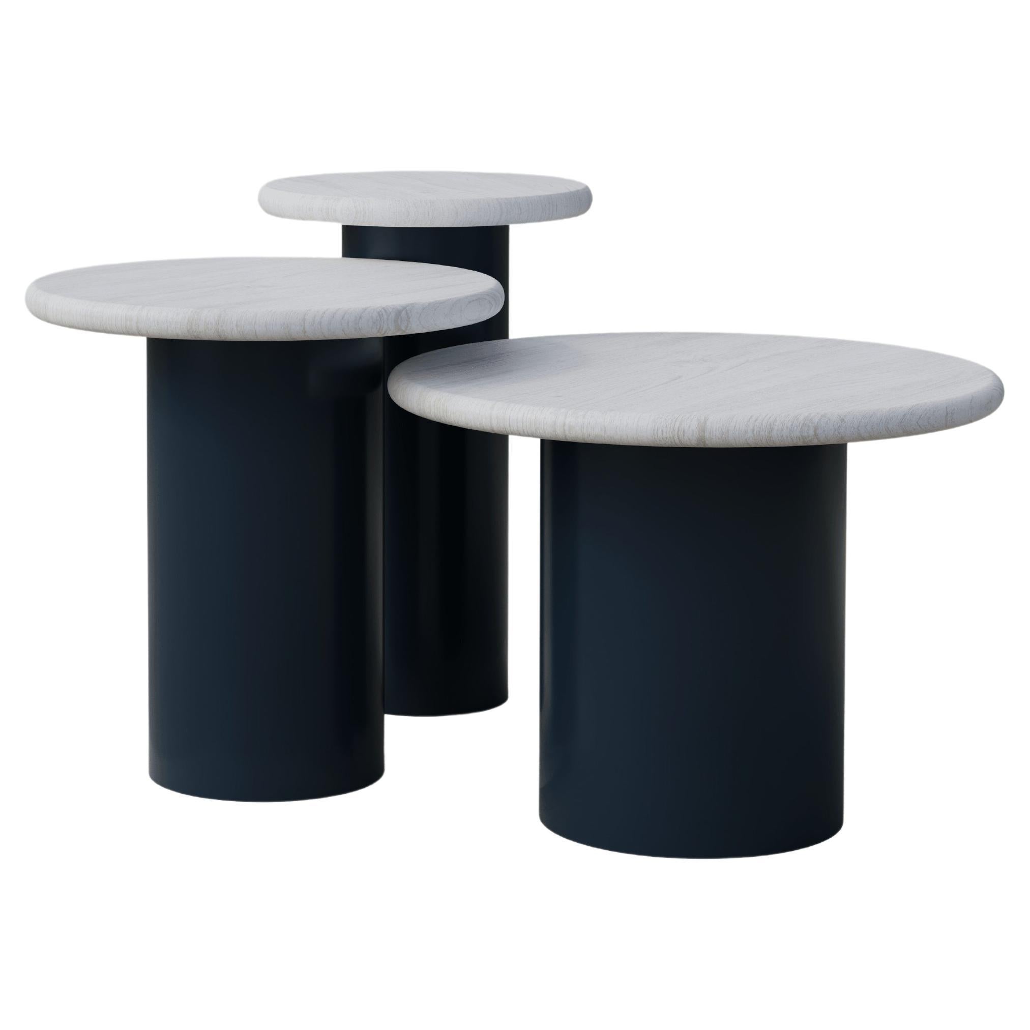 Raindrop Side Table Set, 300, 400, 500, White Oak / Midnight Blue