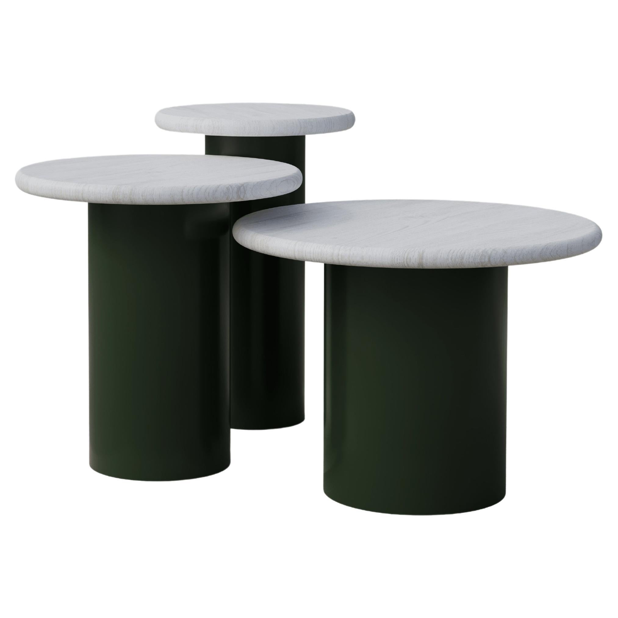 Raindrop Side Table Set, 300, 400, 500, White Oak / Moss Green For Sale