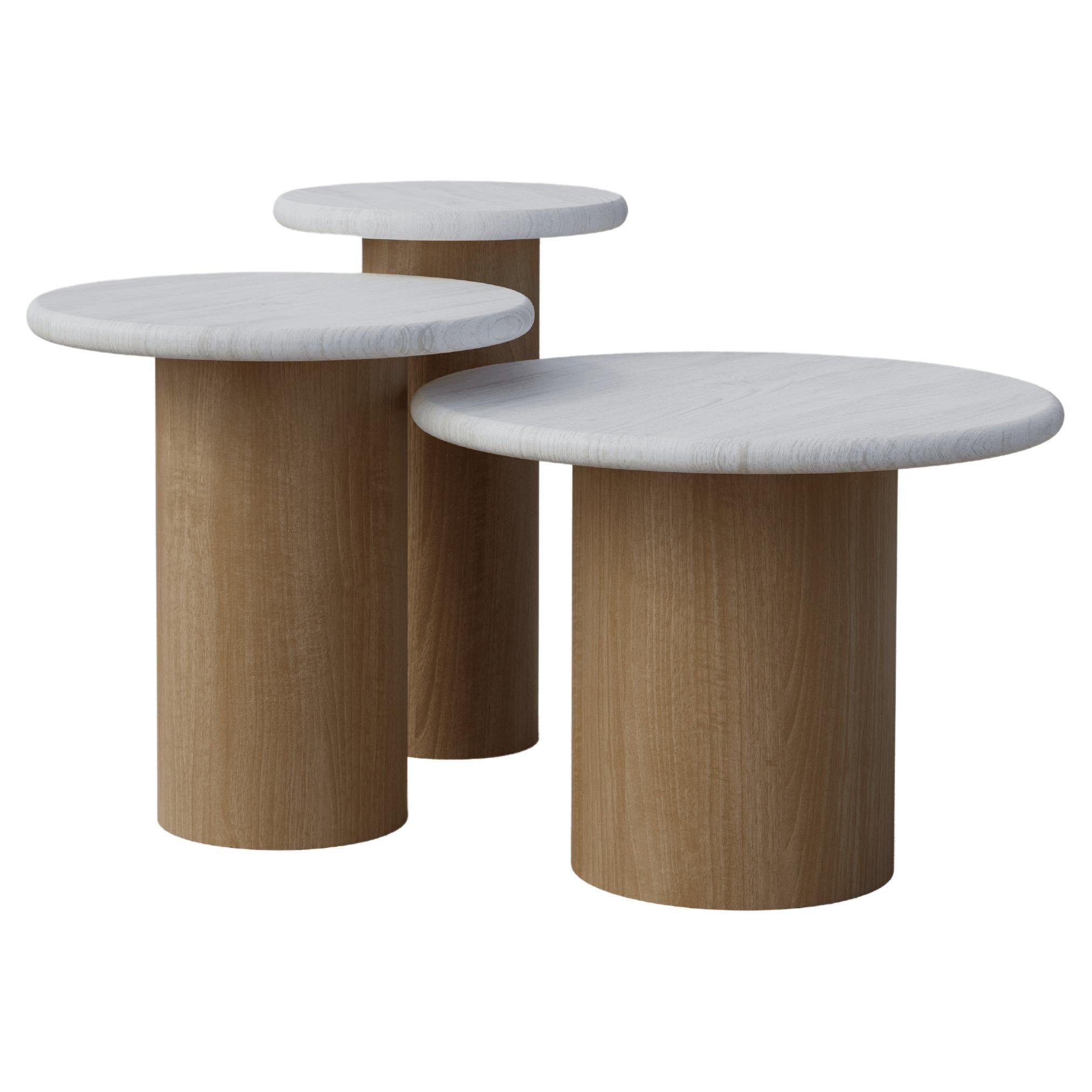 Raindrop Side Table Set, 300, 400, 500, White Oak / Oak For Sale