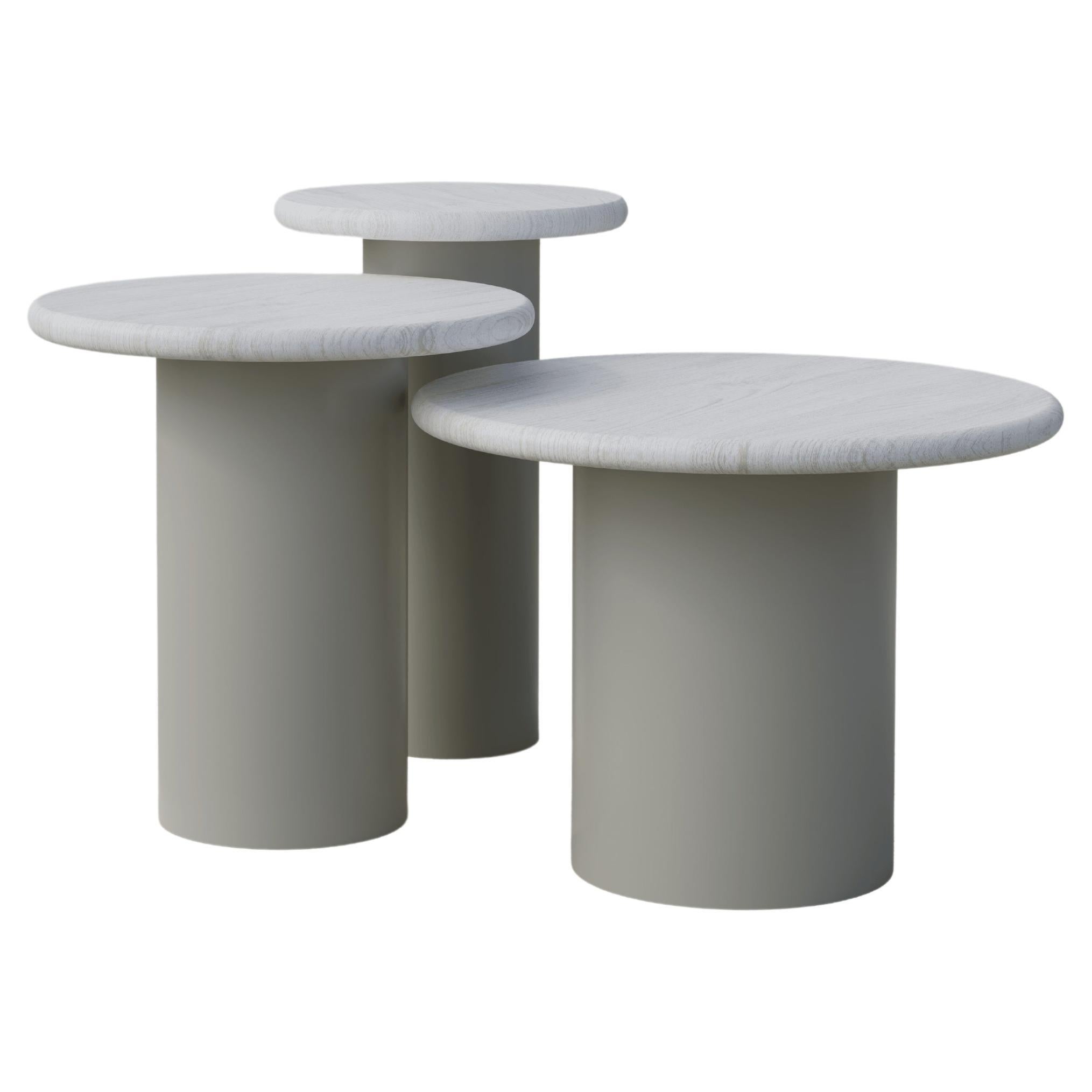 Raindrop Side Table Set, 300, 400, 500, White Oak / Pebble Grey For Sale