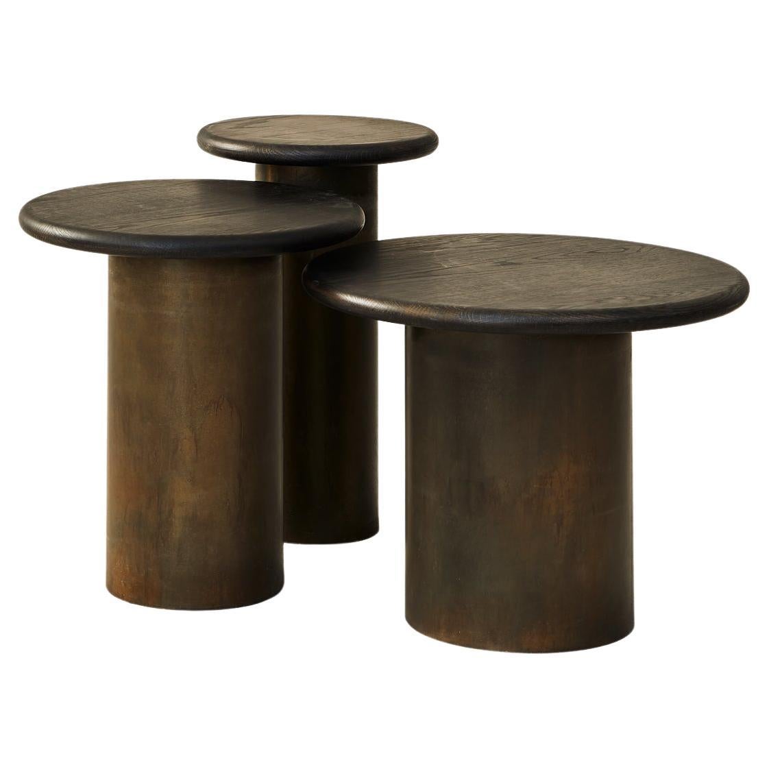 Raindrop Side Table Set, Black Oak / Patinated For Sale