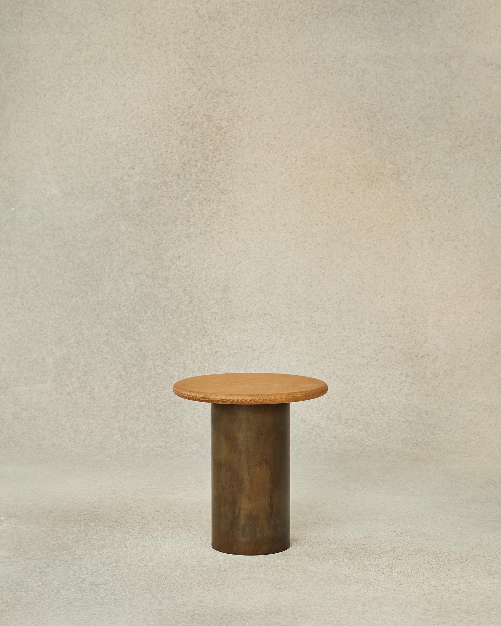 Modern Raindrop Side Table Set, Oak / Patinated For Sale