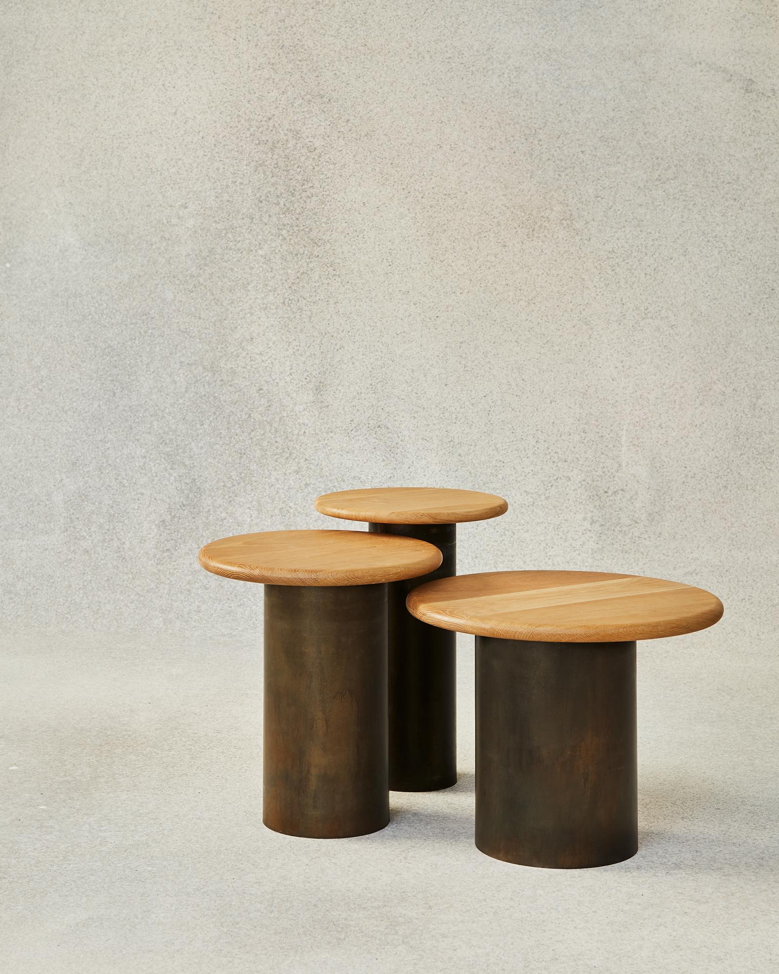 Raindrop Side Table Set, Oak / Patinated In New Condition For Sale In London, England