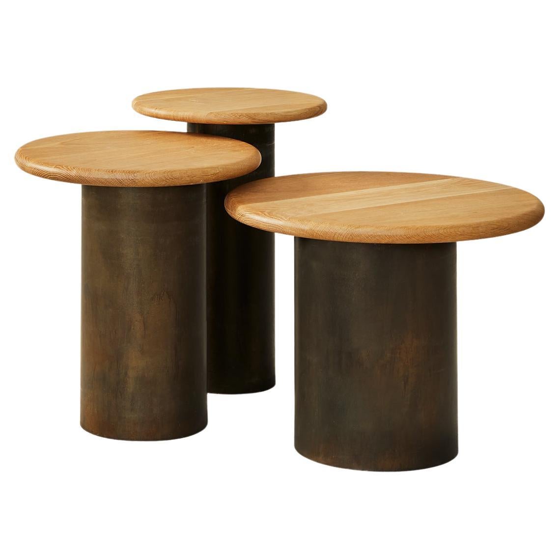 Raindrop Side Table Set, Oak / Patinated For Sale
