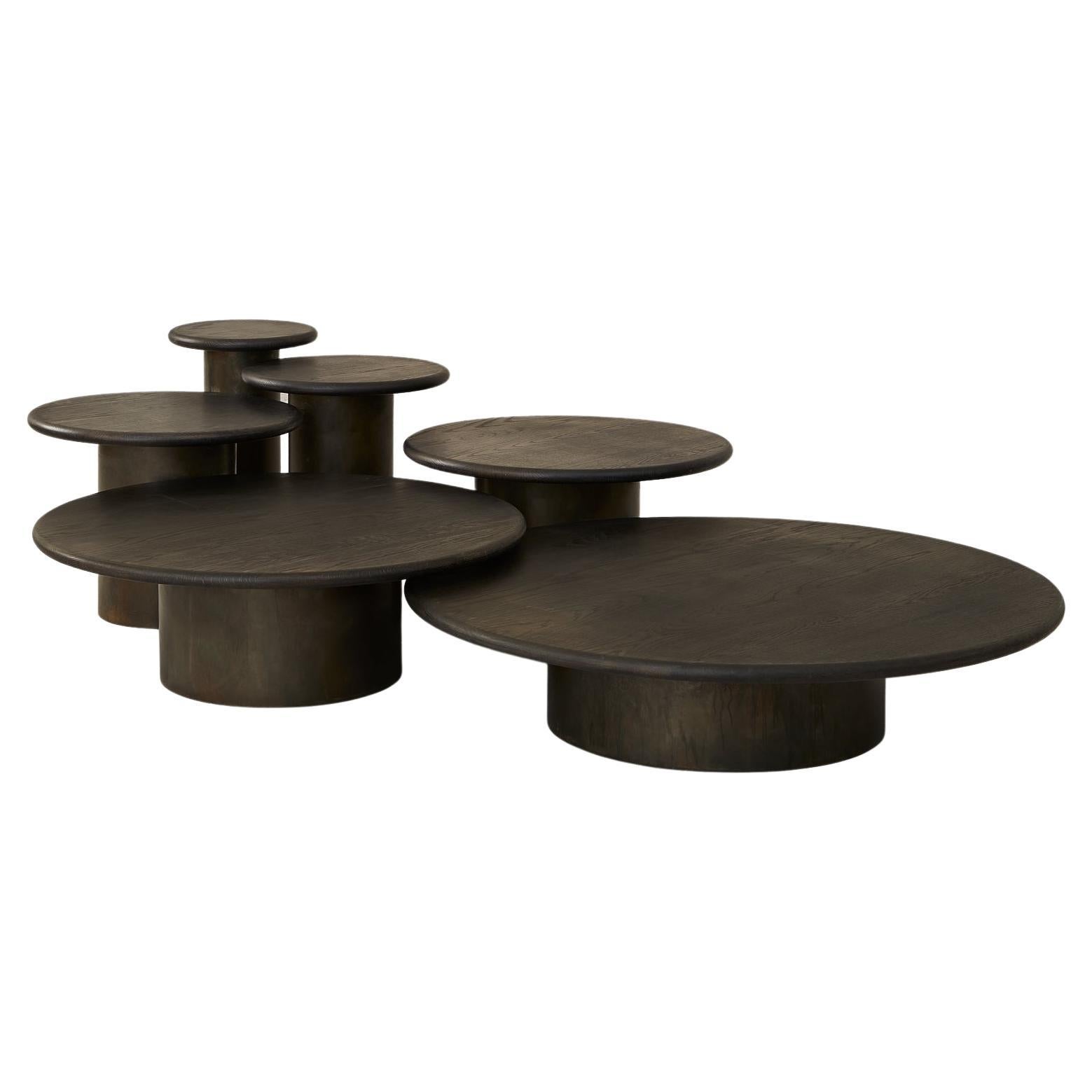 Raindrop Table Set, Black Oak / Patinated For Sale