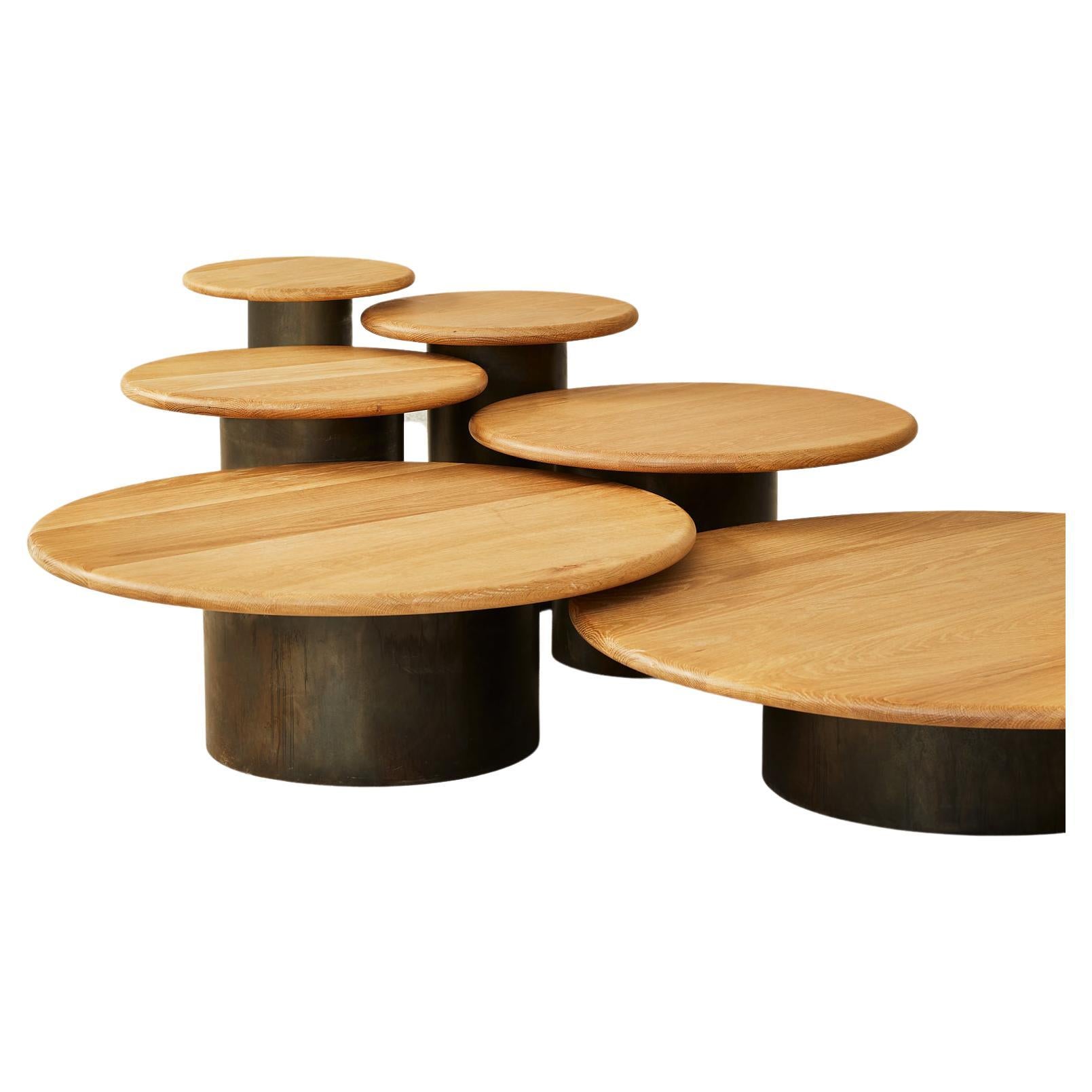 Raindrop Table Set, Oak / Patinated For Sale