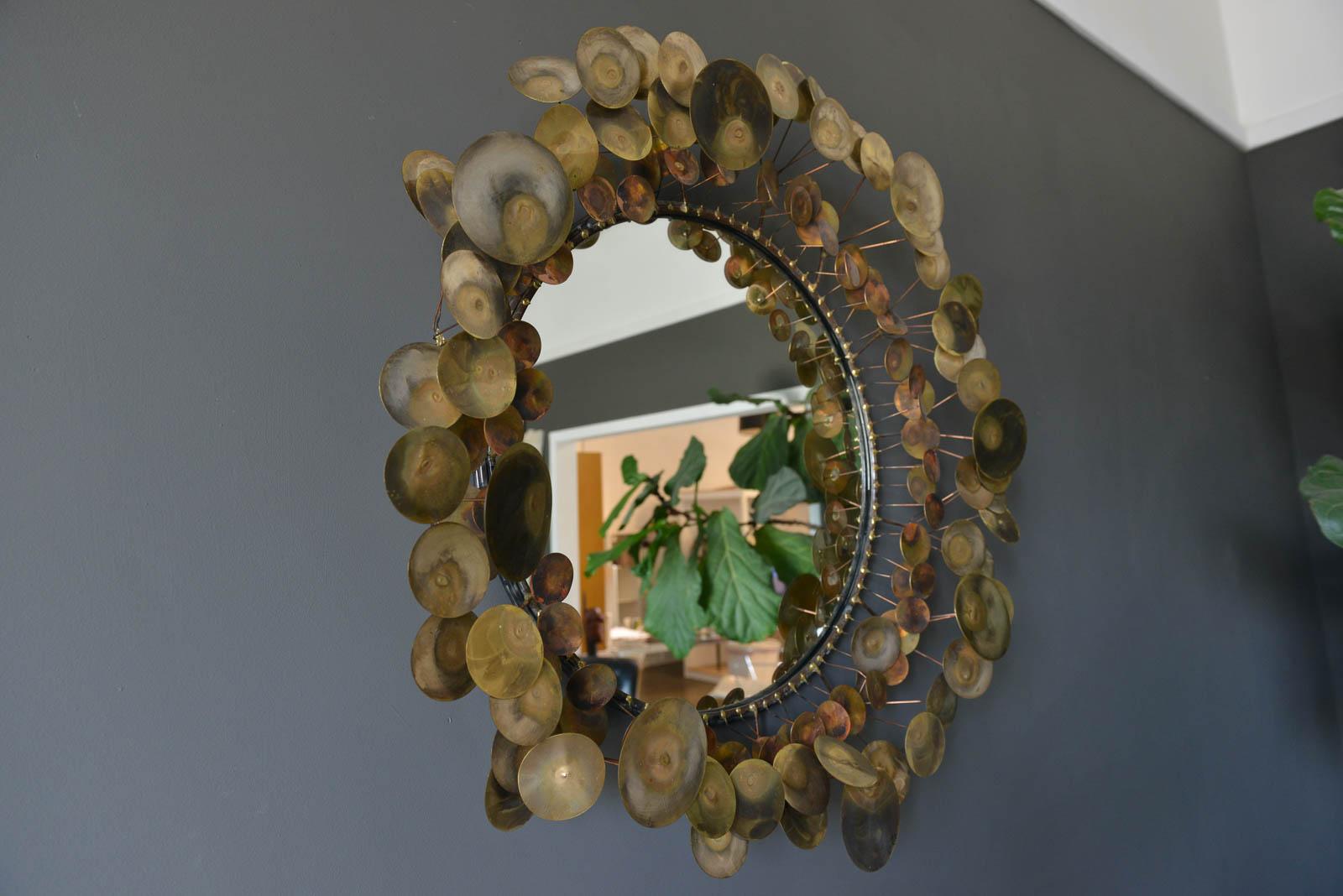 Raindrops Mirror in Brass by C. Jere, 1968 In Good Condition In Costa Mesa, CA