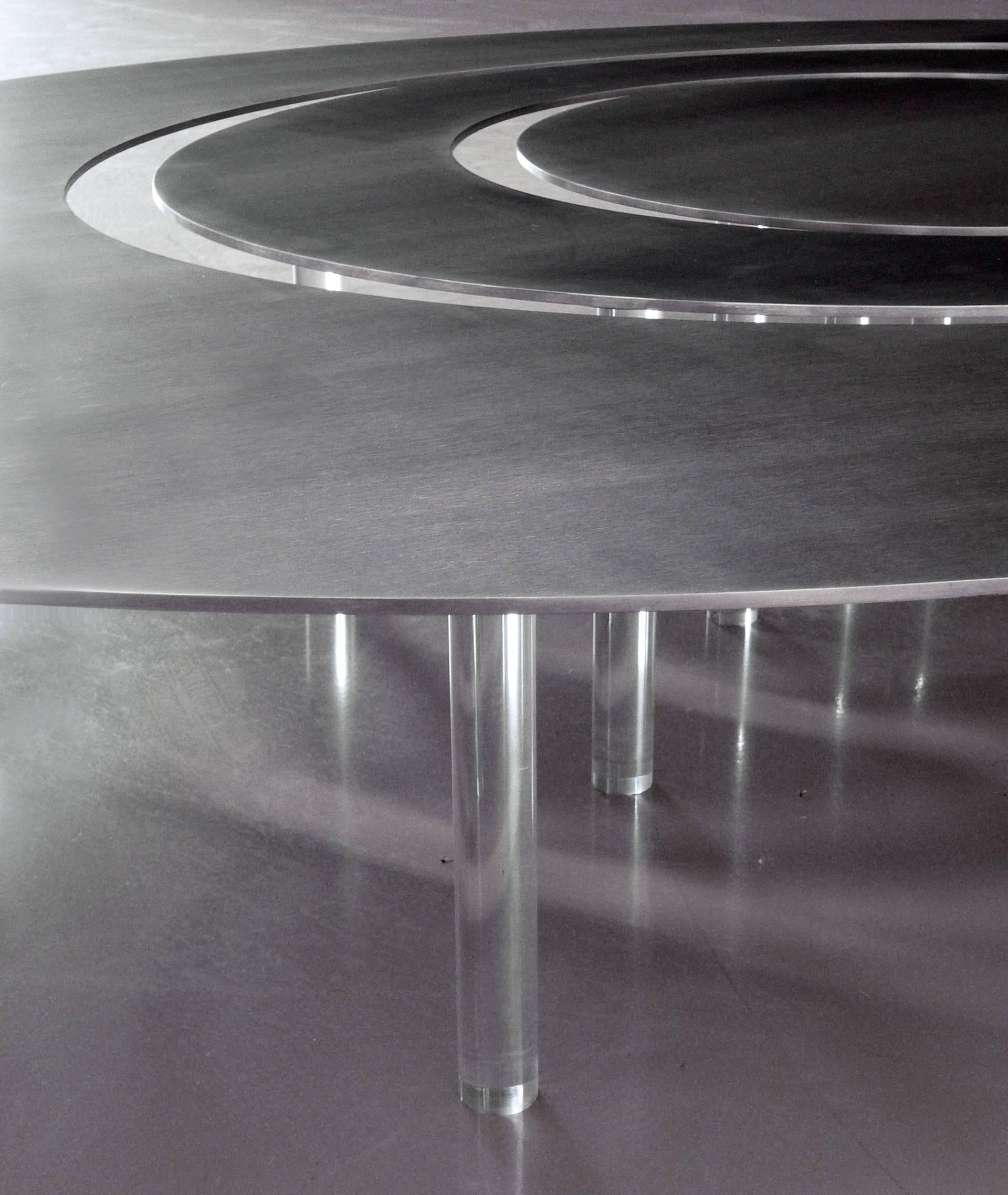 Greek Raindrops Oval Set of Coffee Tables, Stainless Steel Top and Acrylic Legs For Sale