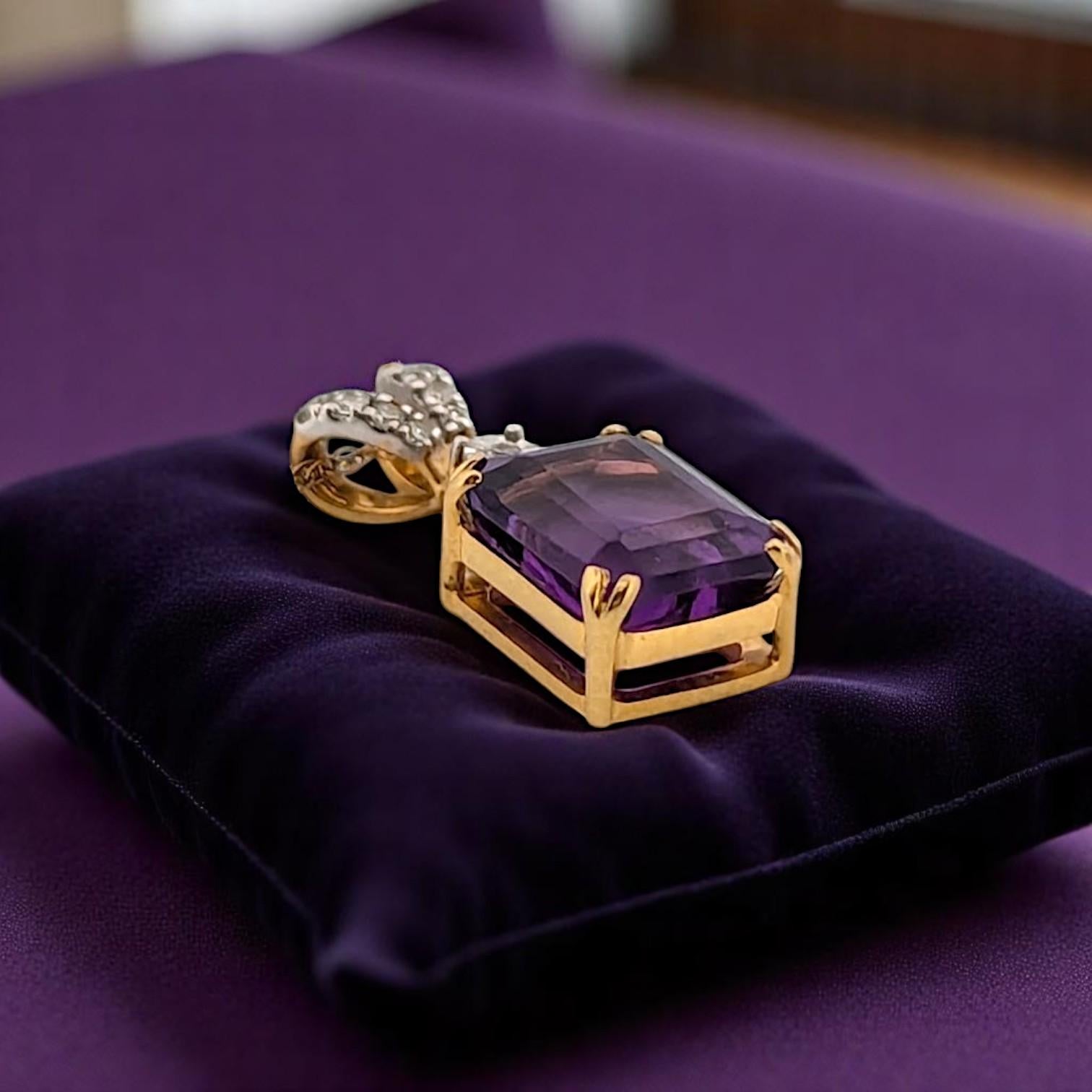 Cushion Cut Raine Necklace  10k Yellow Gold Dainty Necklace  0.03ct Diamonds & Amethyst For Sale