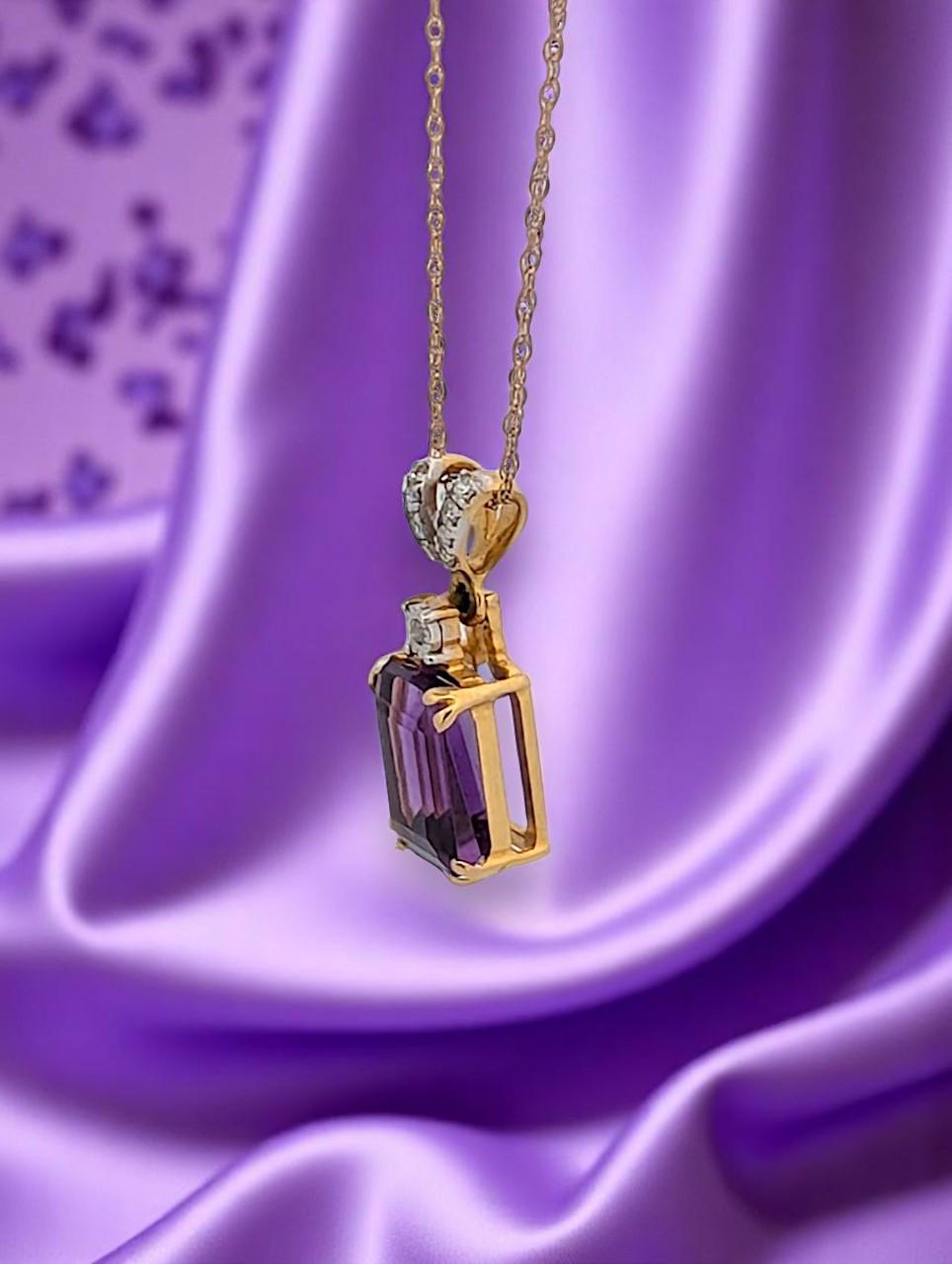 Raine Necklace  10k Yellow Gold Dainty Necklace  0.03ct Diamonds & Amethyst In New Condition For Sale In Greeneville, TN