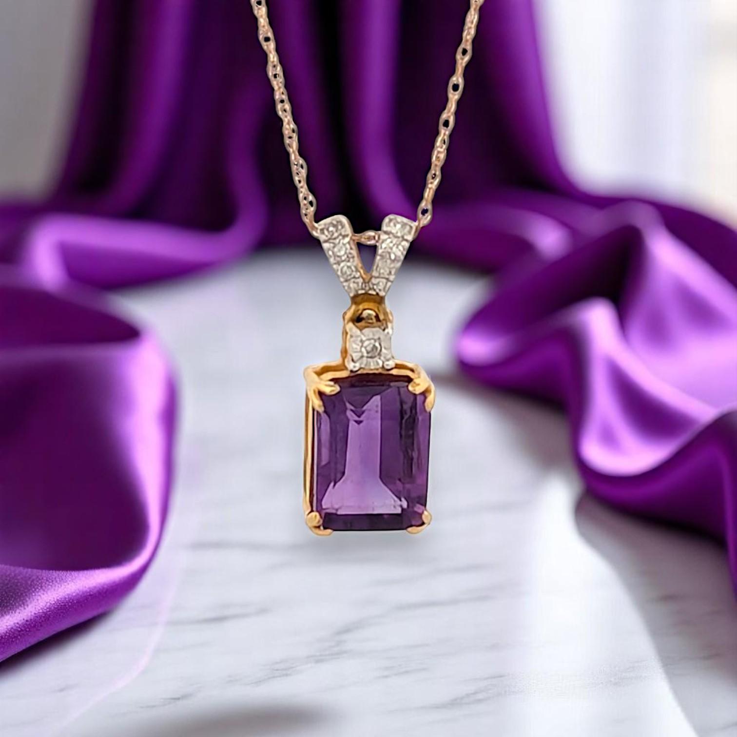 Women's Raine Necklace  10k Yellow Gold Dainty Necklace  0.03ct Diamonds & Amethyst For Sale