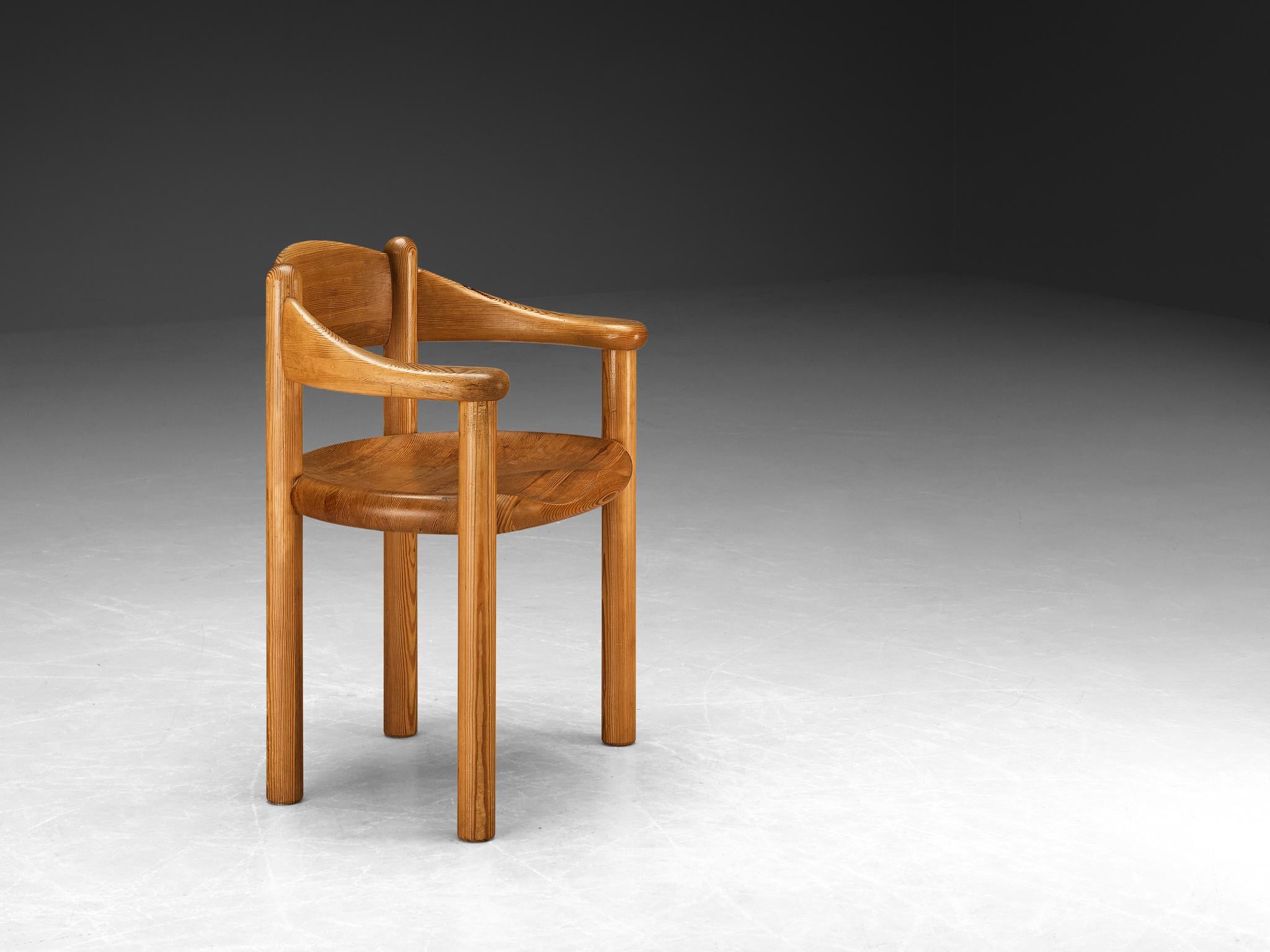 Rainer Daumiller, armchair, solid pine, Denmark, 1970s

Beautiful organic and natural dining chair in solid pine. A simplistic design with round detailing and full attention for the natural expression and grain of the wood. The slender curved