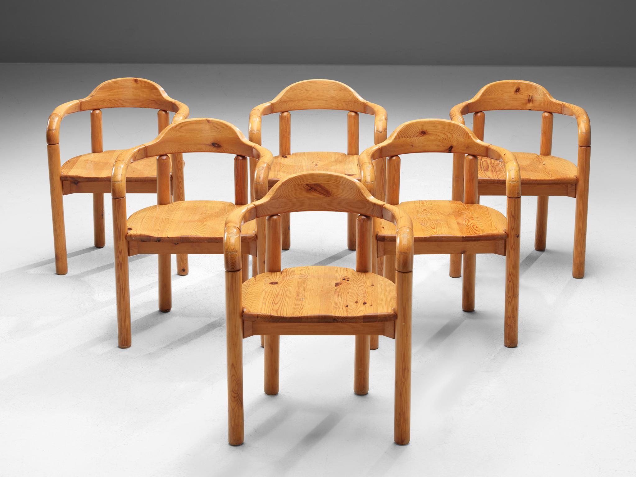 Mid-Century Modern Rainer Daumiller Set of Six Armchairs in Solid Pine