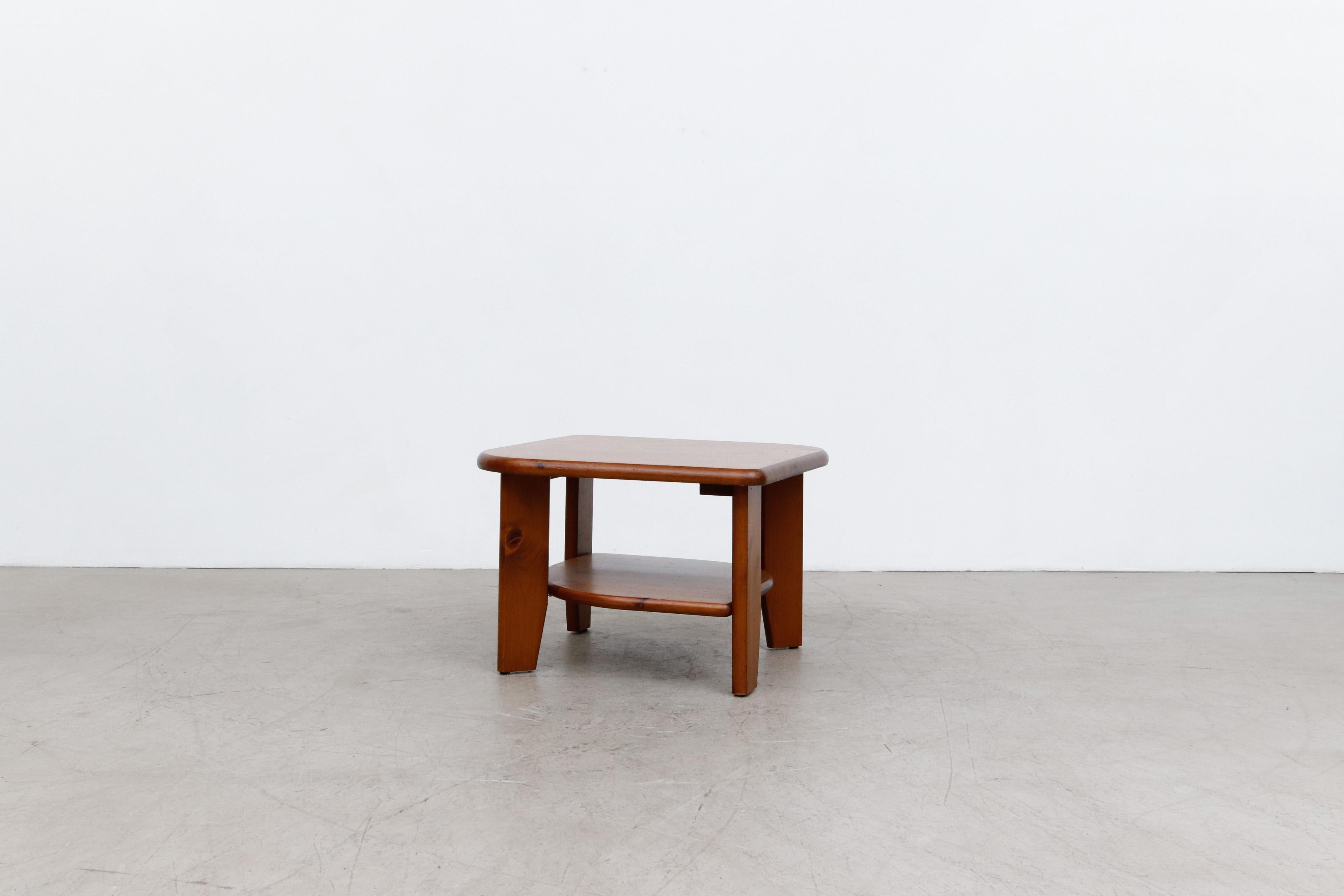 Mid-Century Modern Rainer Daumiller Attributed Dark Pine Asymmetric Two Tiered Side Table