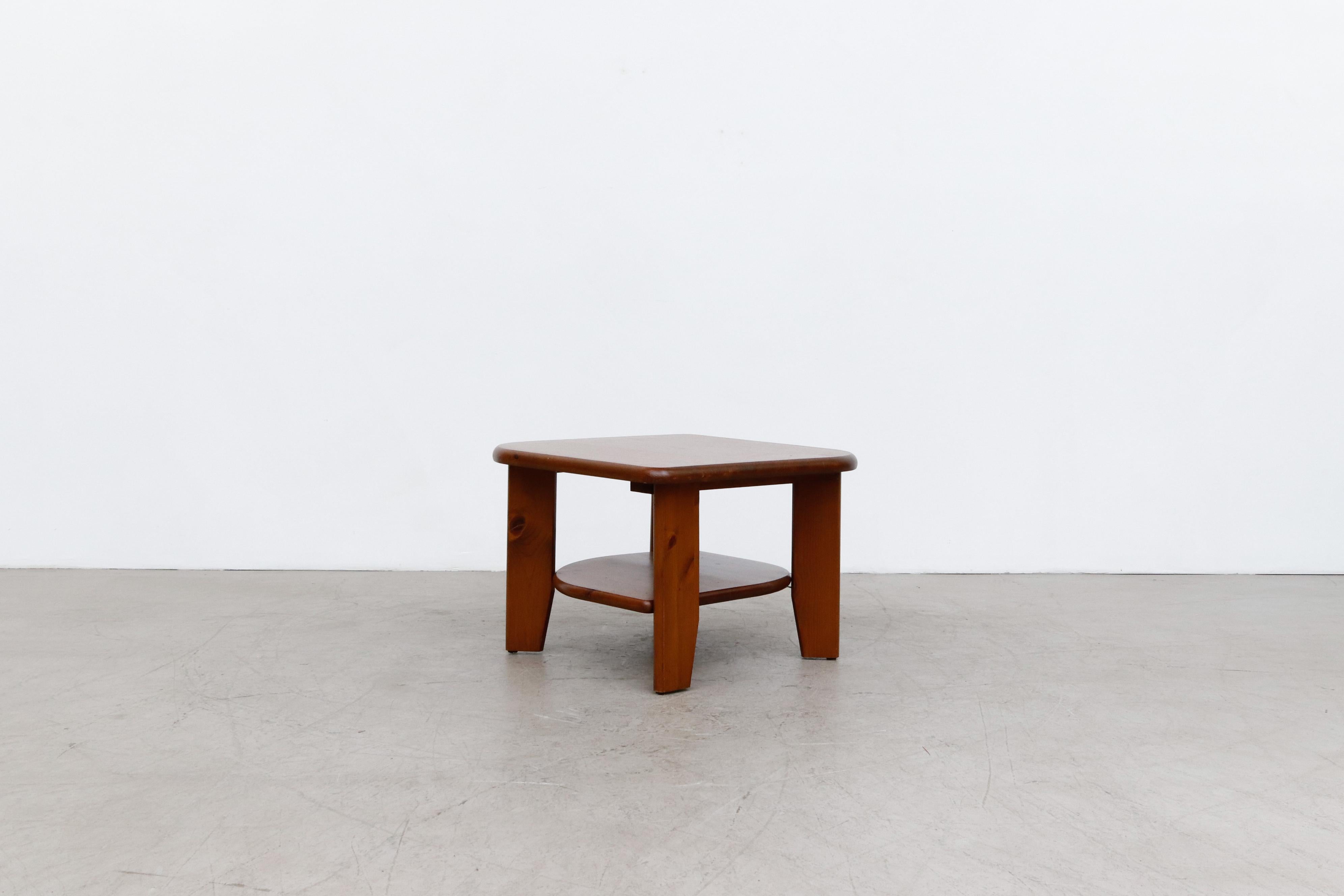 Danish Rainer Daumiller Attributed Dark Pine Asymmetric Two Tiered Side Table