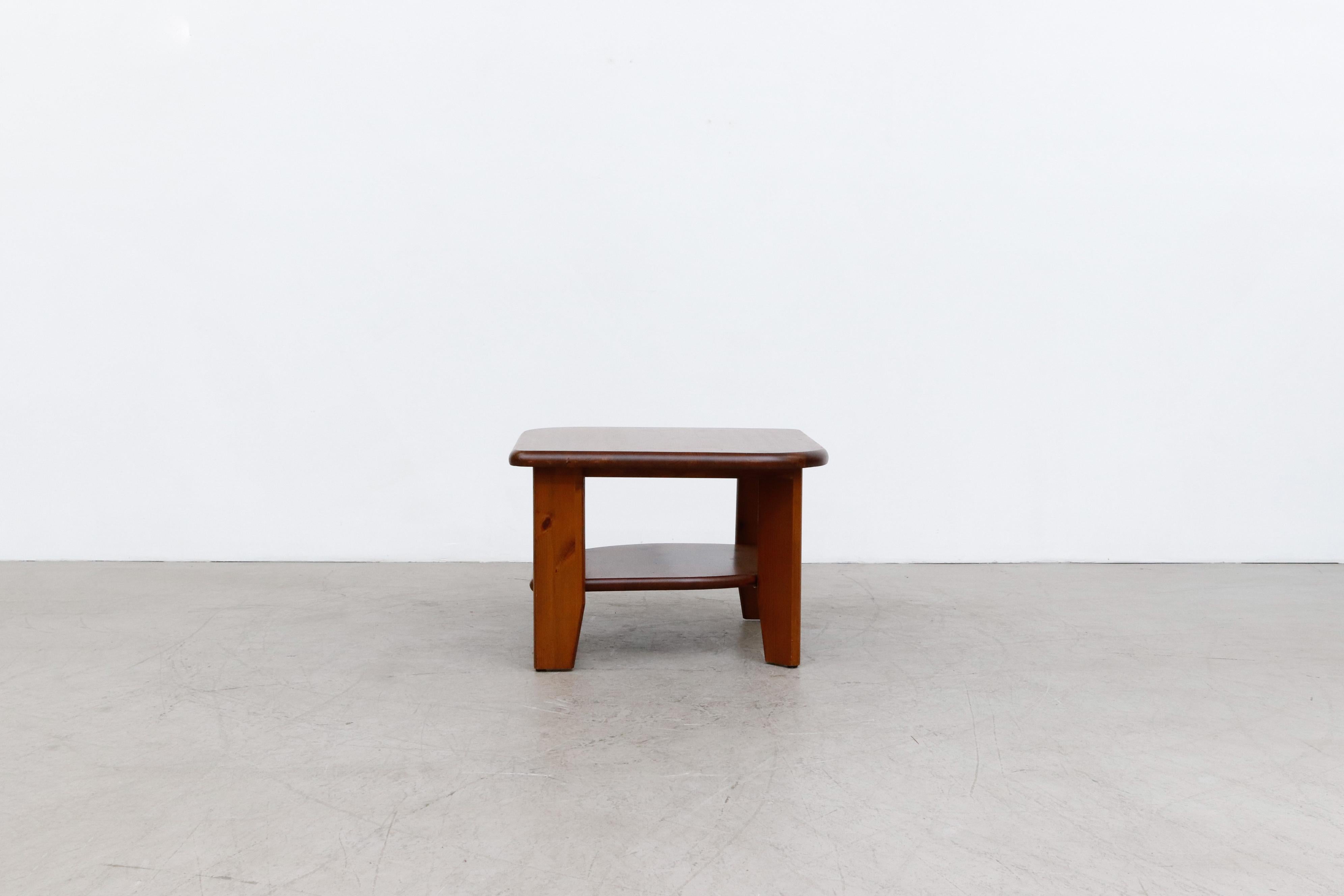 Stained Rainer Daumiller Attributed Dark Pine Asymmetric Two Tiered Side Table