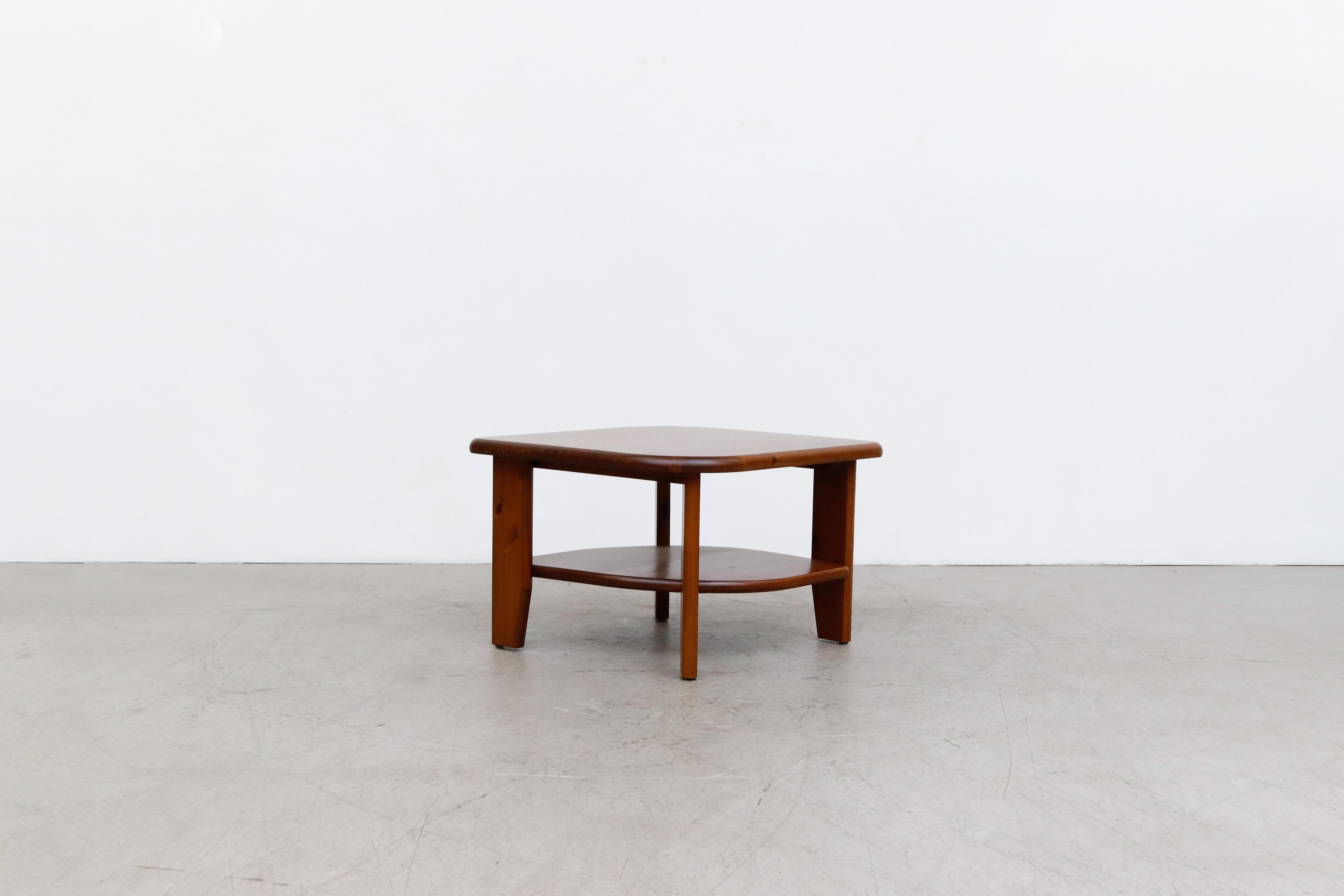 Rainer Daumiller Attributed Dark Pine Asymmetric Two Tiered Side Table In Good Condition In Los Angeles, CA