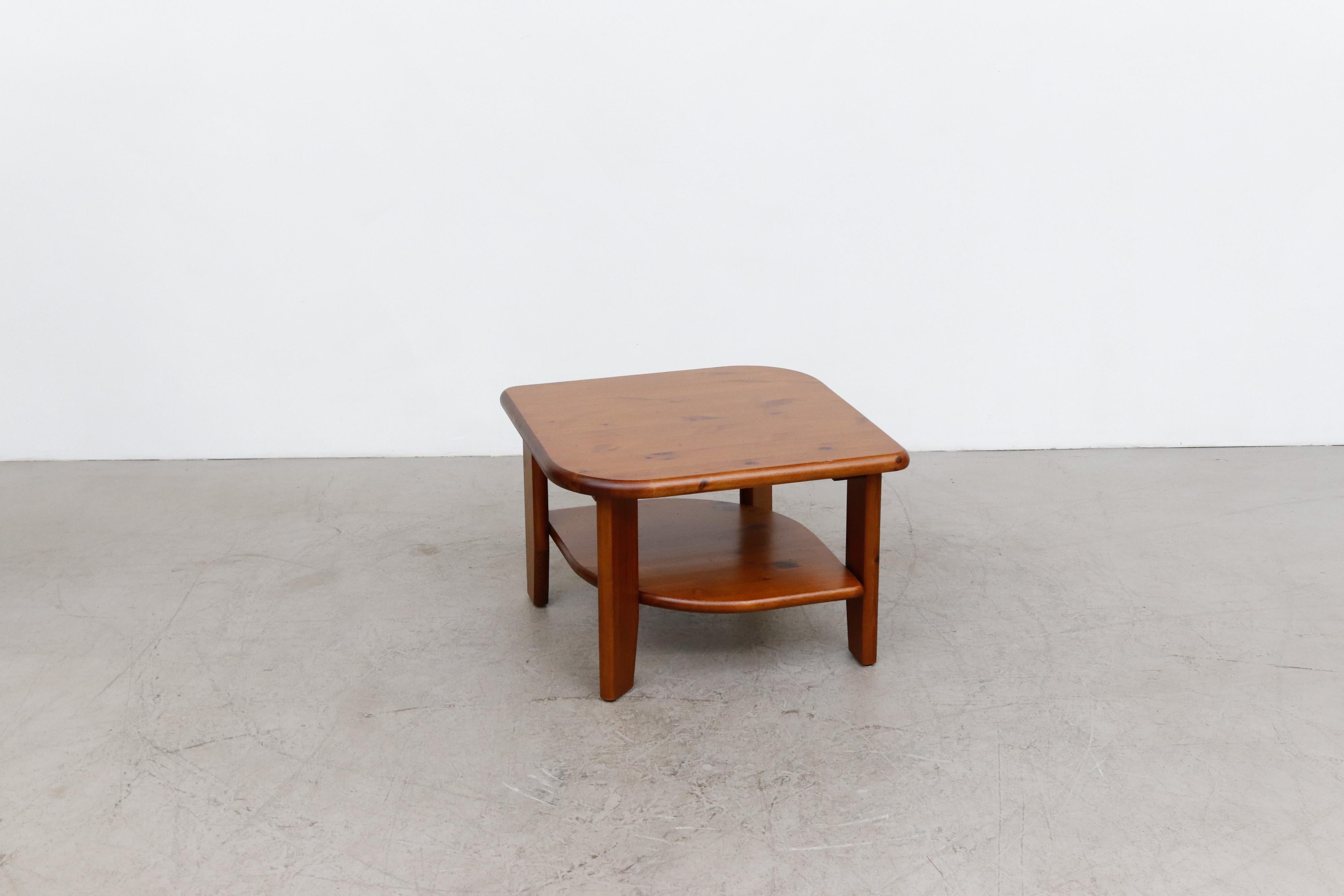 20th Century Rainer Daumiller Attributed Dark Pine Asymmetric Two Tiered Side Table