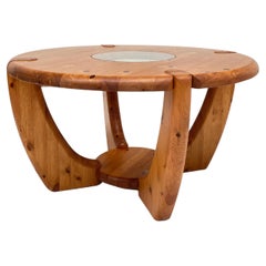 Rainer Daumiller Attributed Solid Pine Wood Round "Planter' Coffee Table 1970s