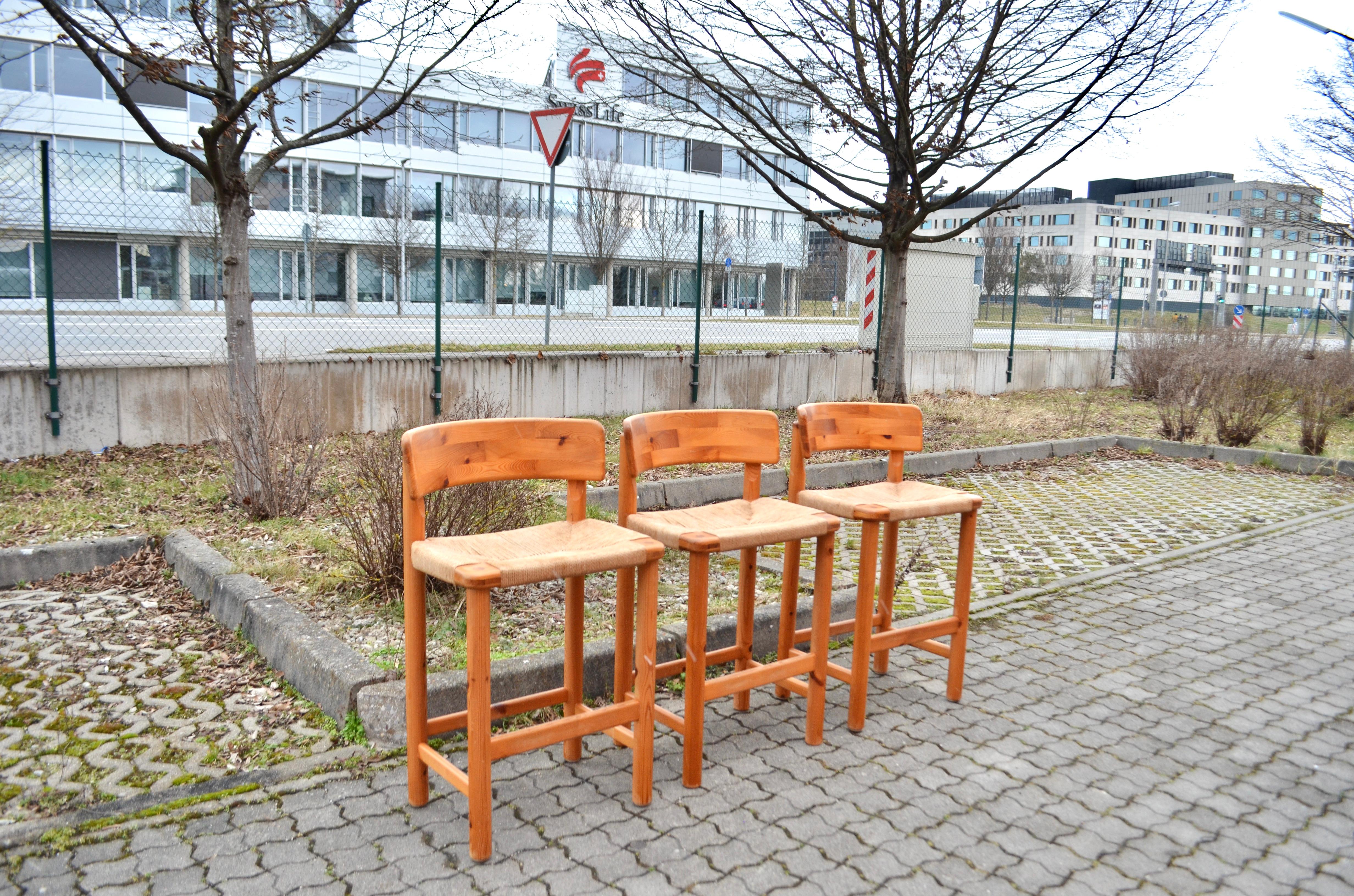 Mid-Century Modern Rainer Daumiller Danish Papercord Bar Stool Chair Scandinavian Pine Set of 3
