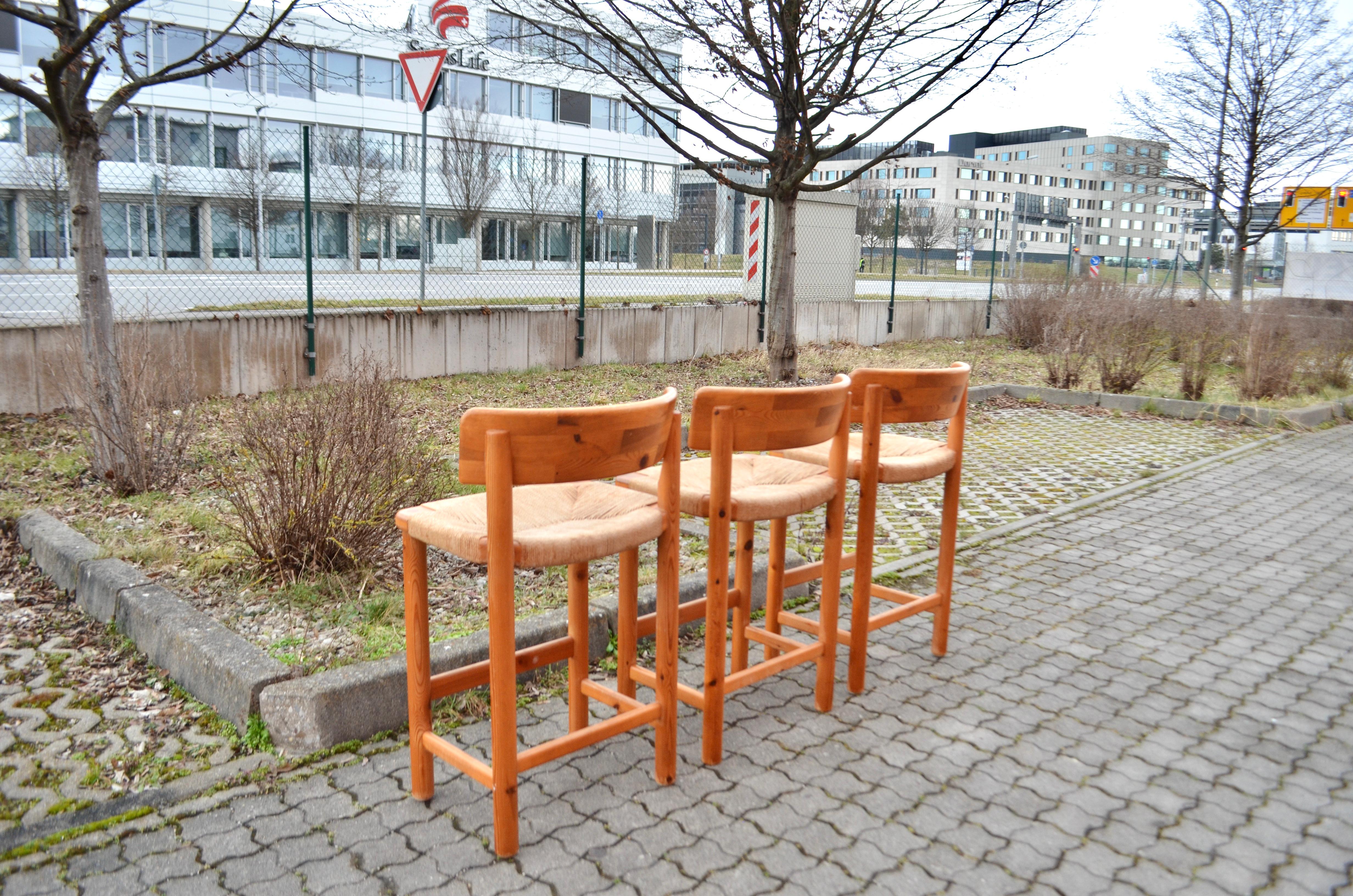 Rainer Daumiller Danish Papercord Bar Stool Chair Scandinavian Pine Set of 3 In Good Condition In Munich, Bavaria
