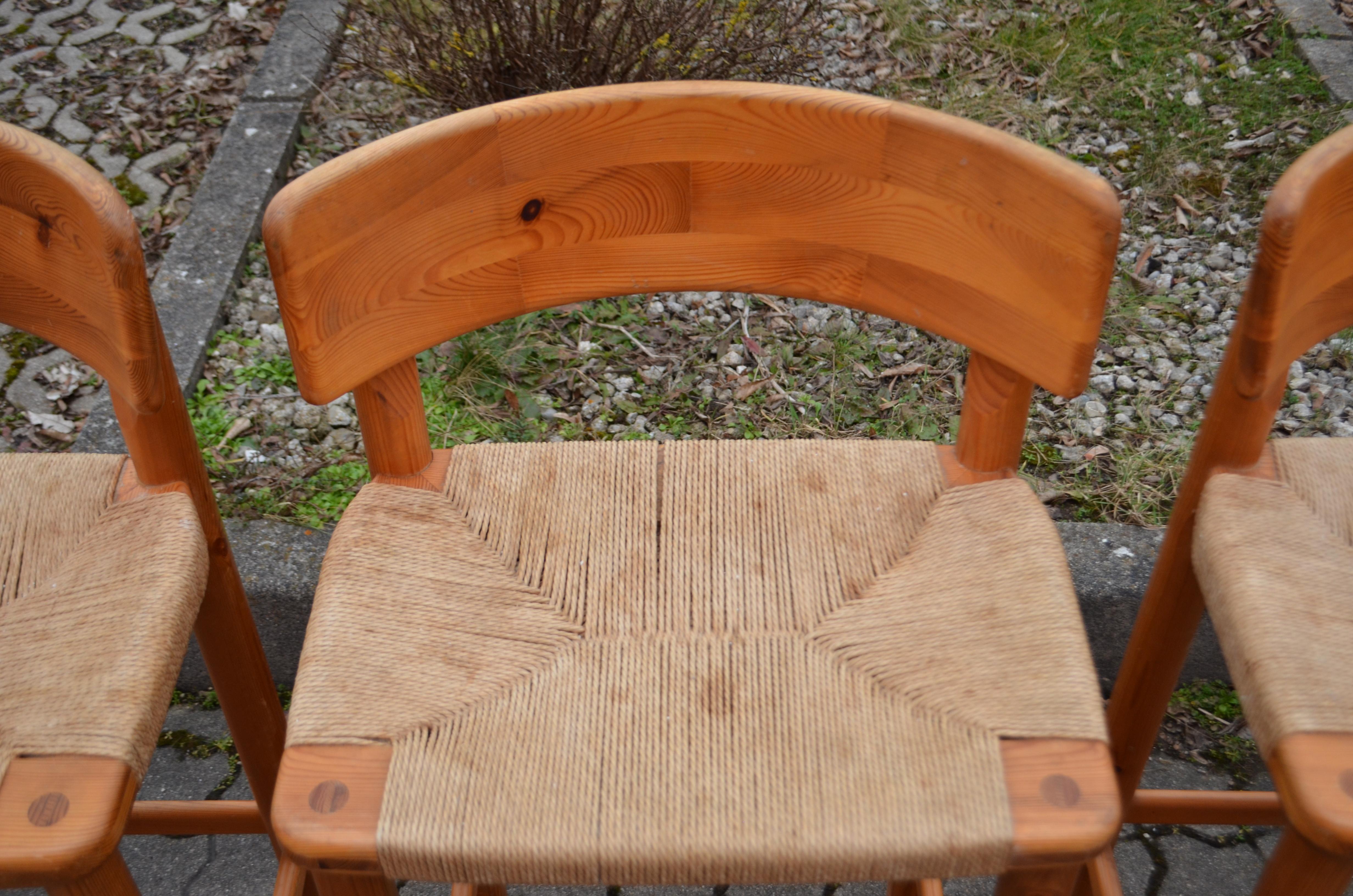 Rainer Daumiller Danish Papercord Bar Stool Chair Scandinavian Pine Set of 3 1