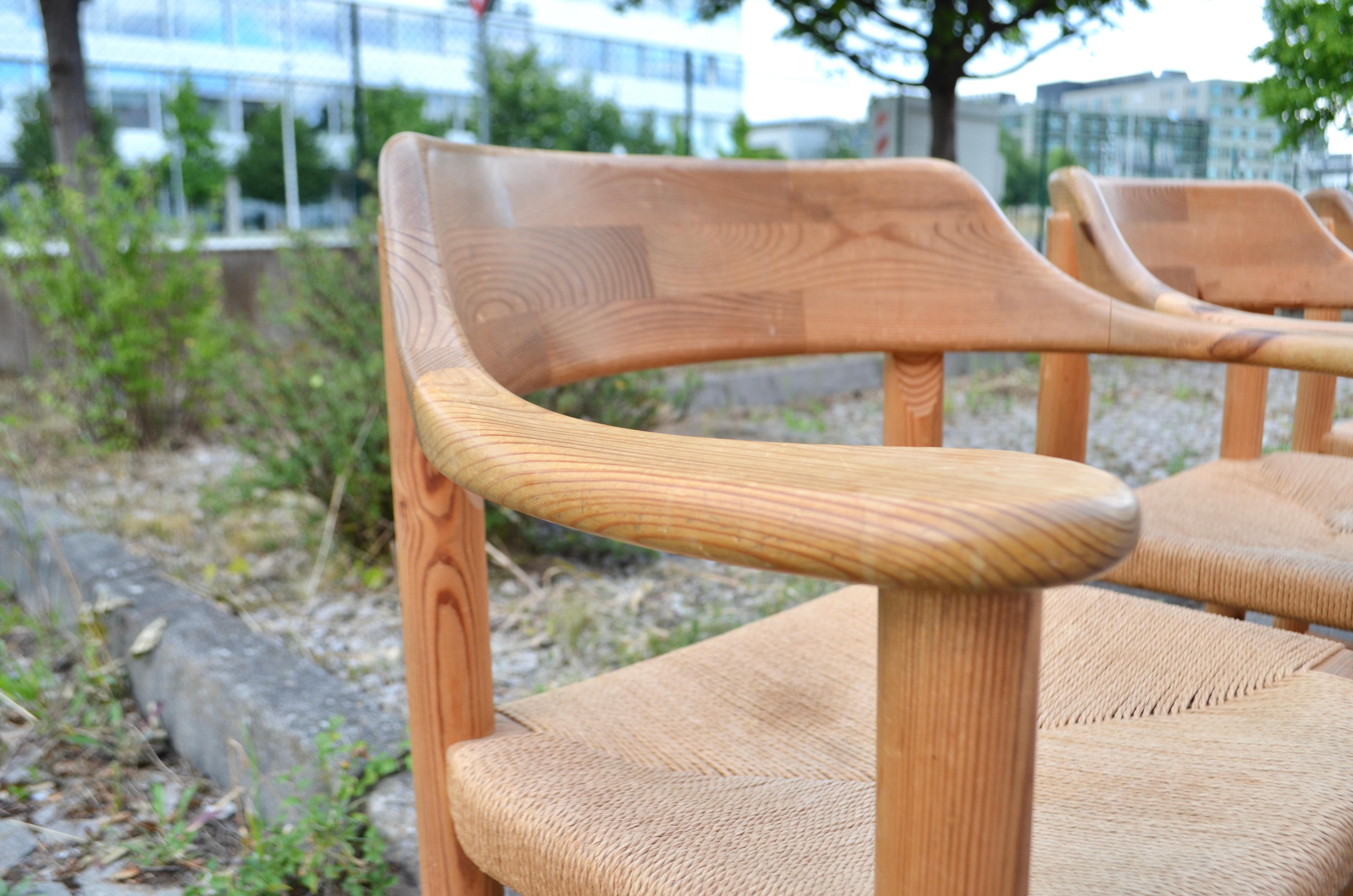 Rainer Daumiller ensemble de 4 fauteuils de salle à manger danois en pin scandinave avec cordon de serrage en vente 12