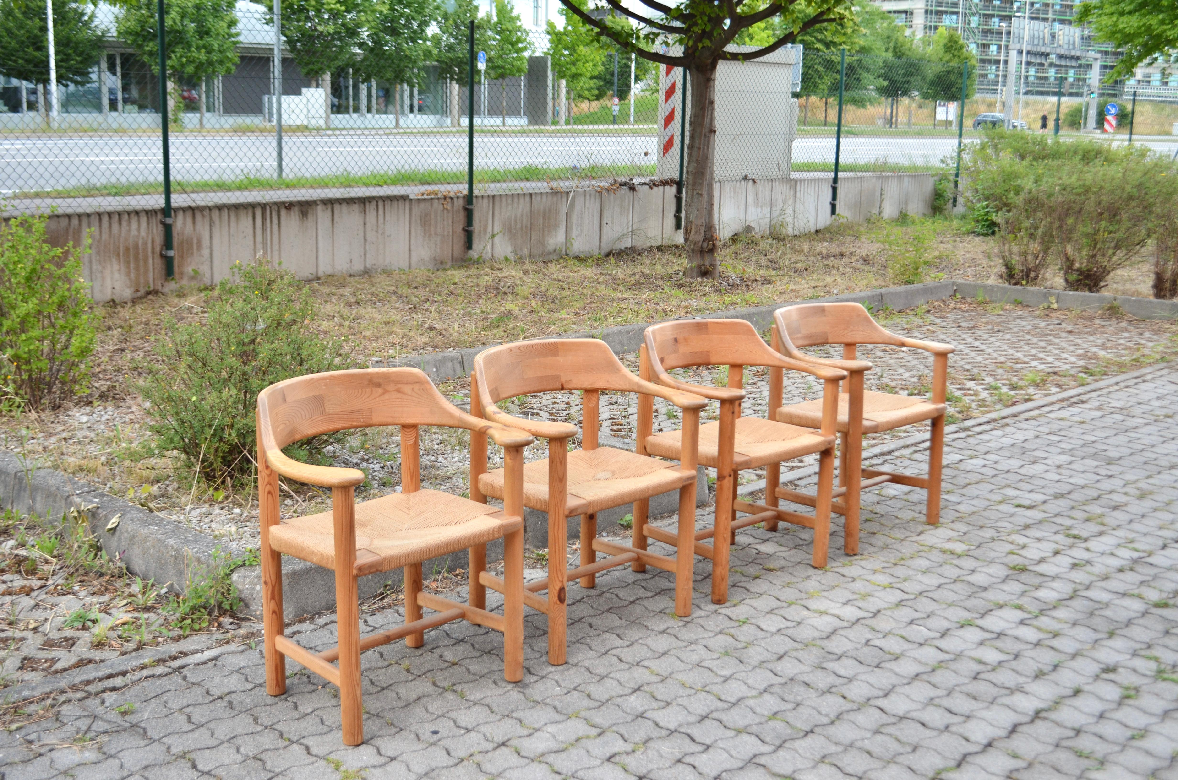 Mid-Century Modern Rainer Daumiller ensemble de 4 fauteuils de salle à manger danois en pin scandinave avec cordon de serrage en vente