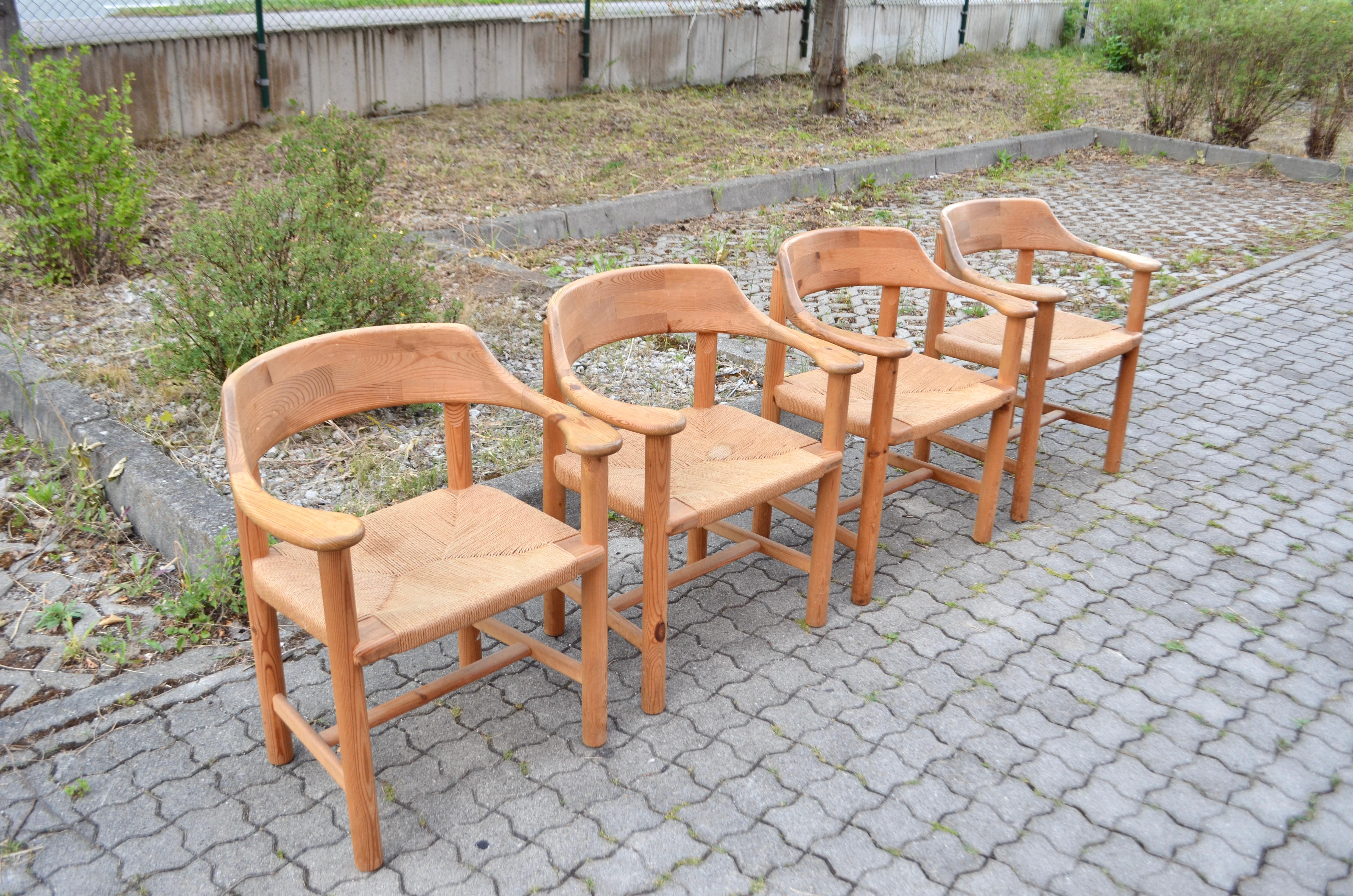 Danois Rainer Daumiller ensemble de 4 fauteuils de salle à manger danois en pin scandinave avec cordon de serrage en vente