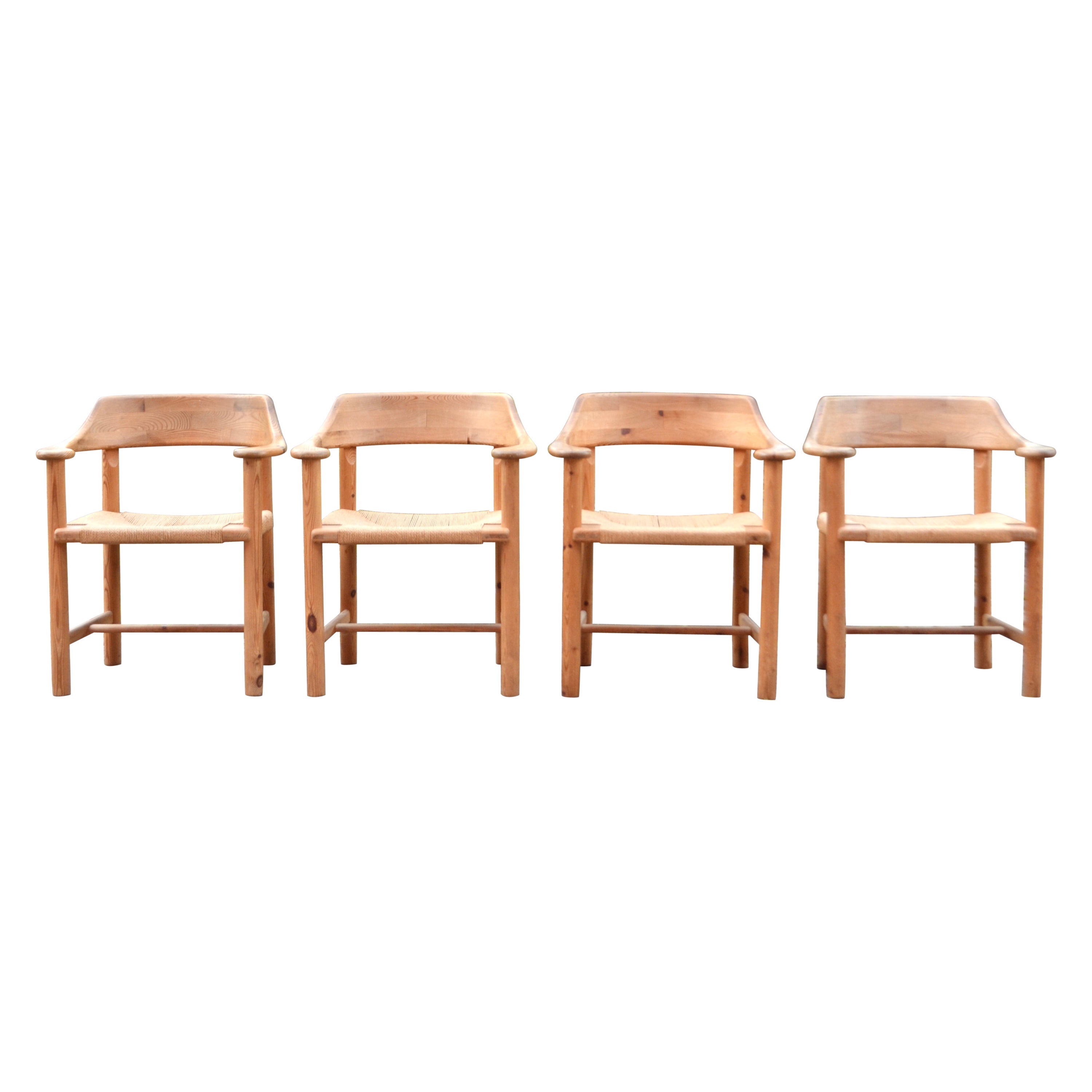 Rainer Daumiller Dänischer Papierkordel-Esszimmerstuhl, skandinavisch, Kiefernholz, 4er-Set im Angebot