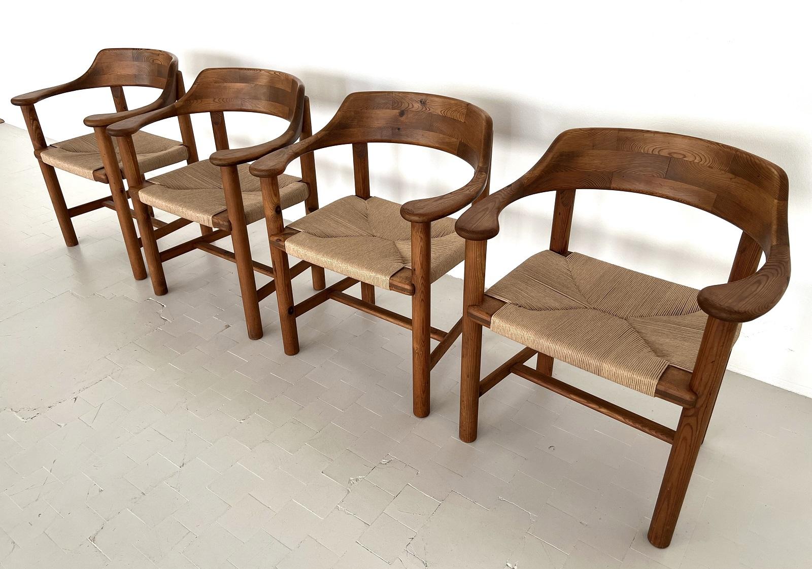 Rainer Daumiller Dining Chairs in Pine and New Paper Cord, 1970s For Sale 2