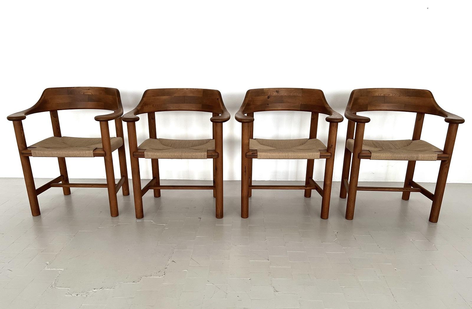 Rainer Daumiller Dining Chairs in Pine and New Paper Cord, 1970s For Sale 3