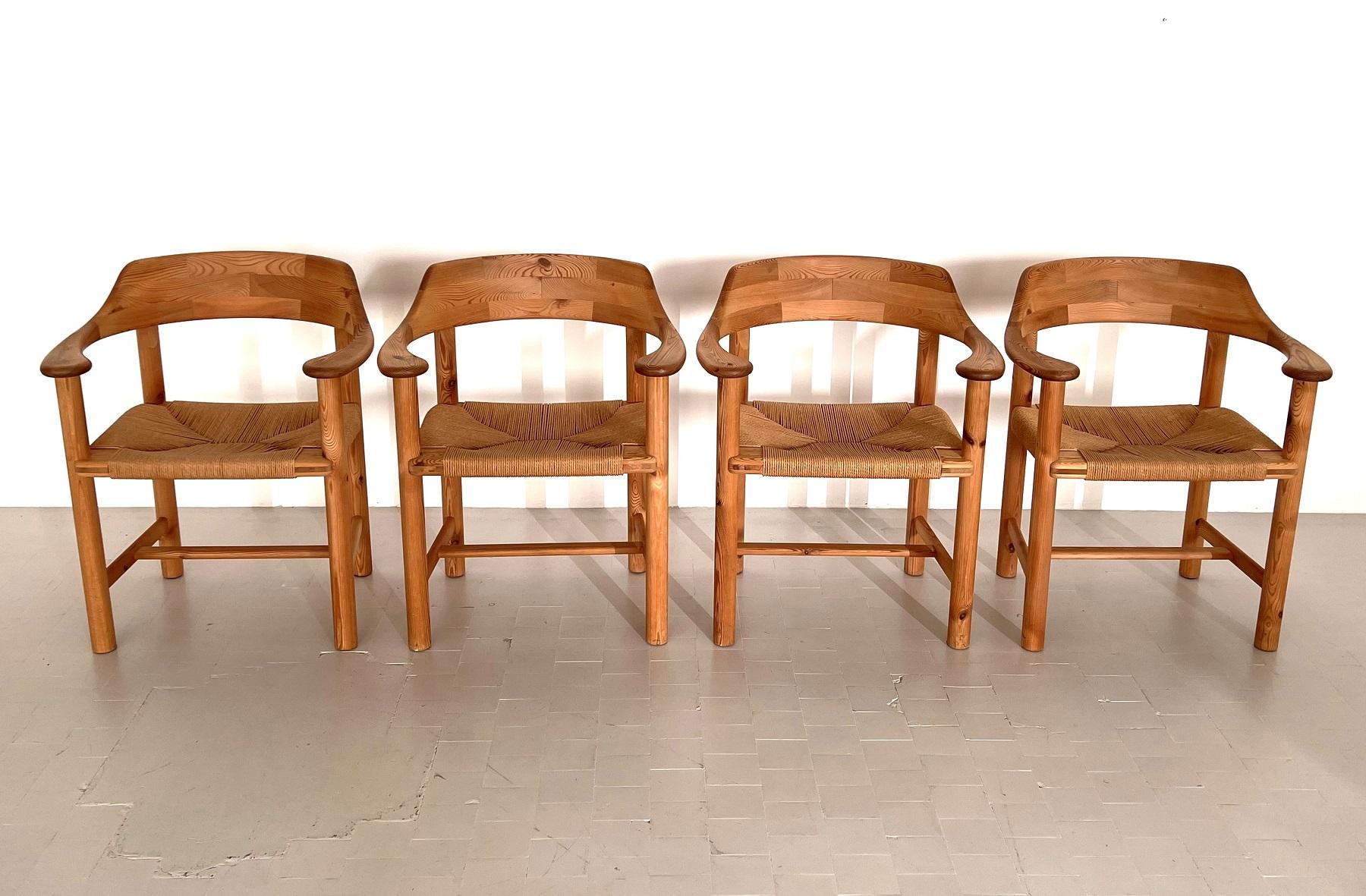 Scandinavian Modern Rainer Daumiller Dining Chairs in Pine and Paper Cord, 1970s For Sale