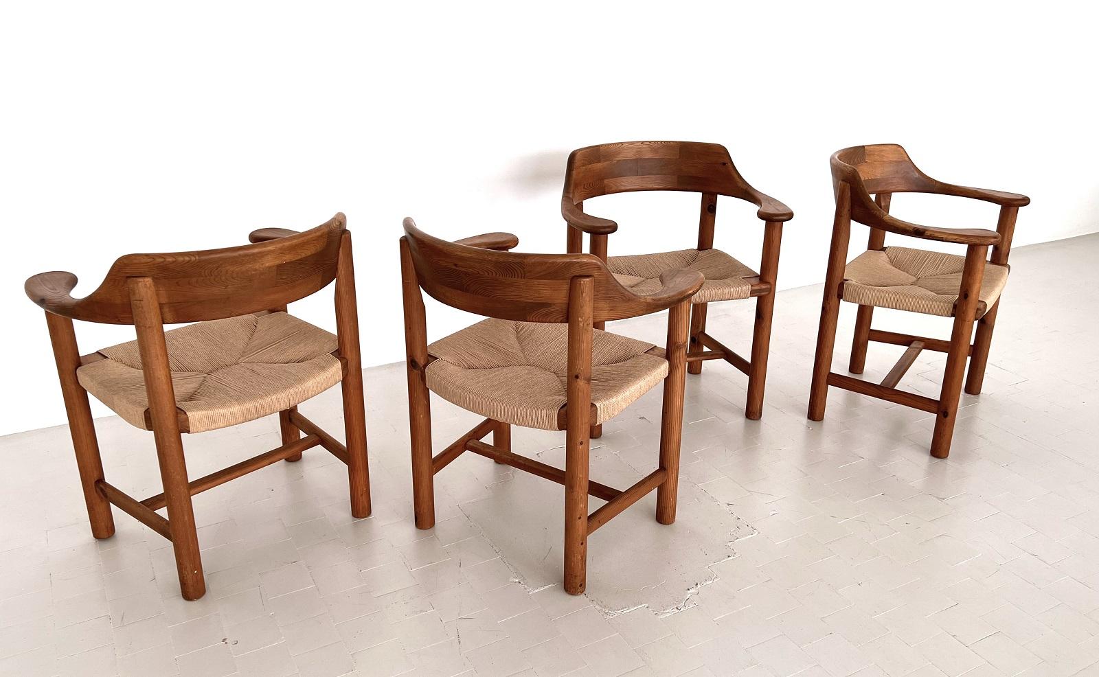 Scandinavian Modern Rainer Daumiller Dining Chairs in Pine and New Paper Cord, 1970s For Sale