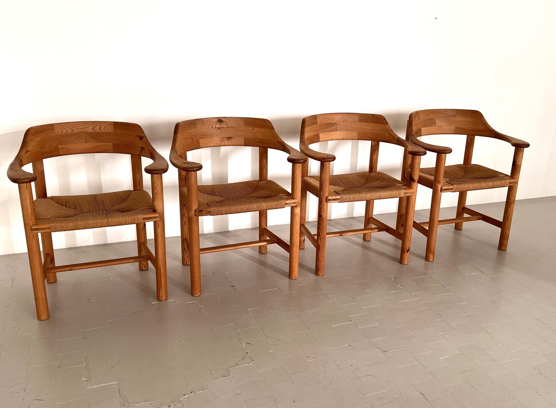 Danish Rainer Daumiller Dining Chairs in Pine and Paper Cord, 1970s For Sale