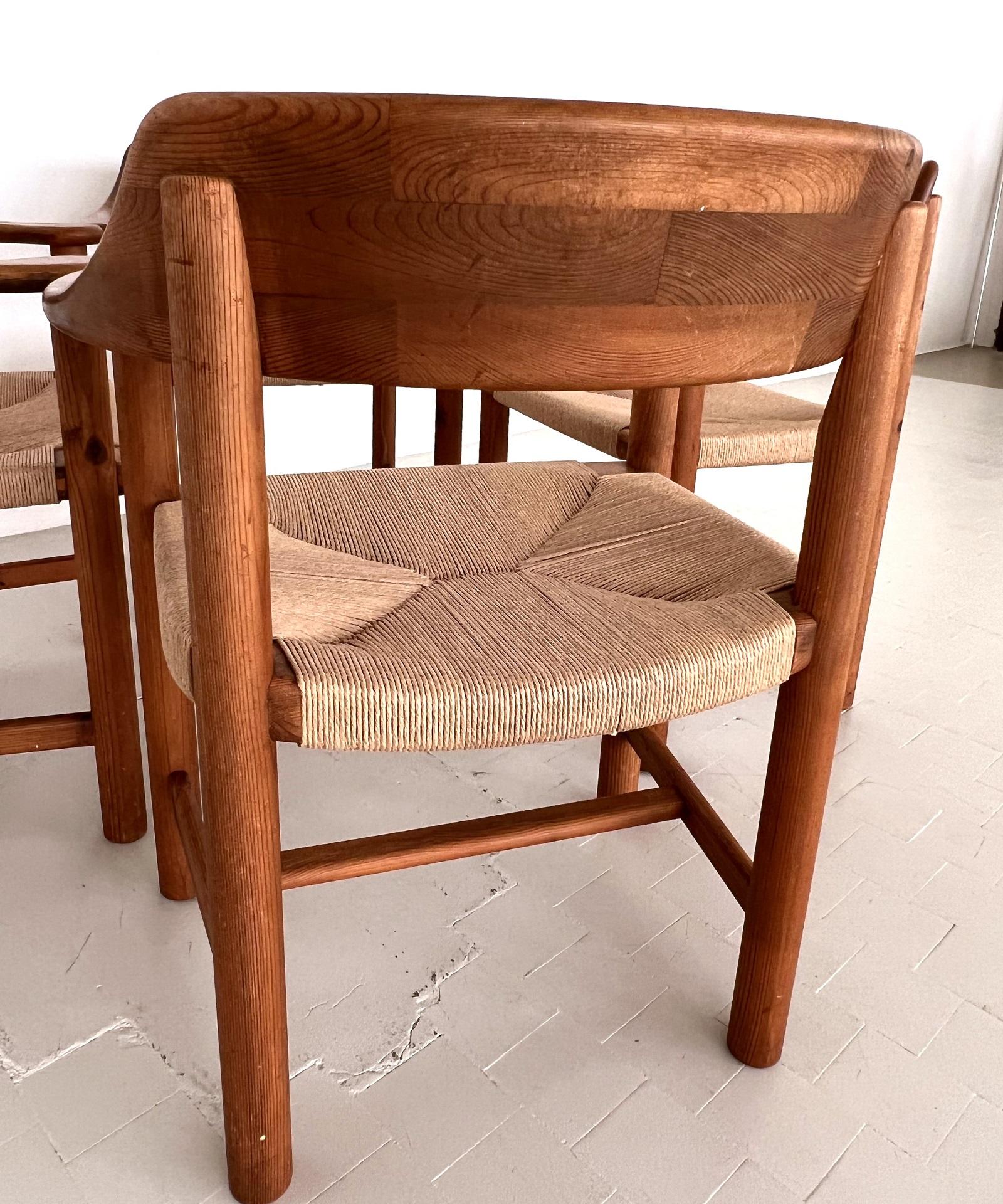 Danish Rainer Daumiller Dining Chairs in Pine and New Paper Cord, 1970s For Sale