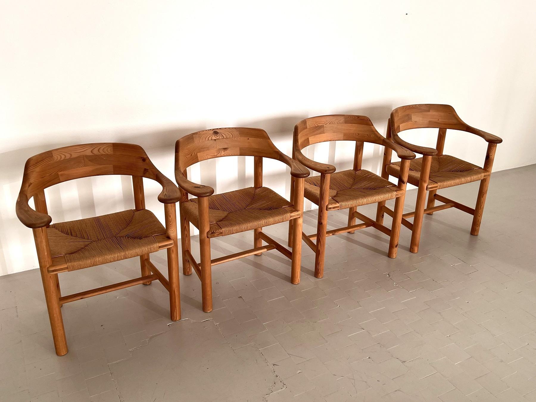 Hand-Crafted Rainer Daumiller Dining Chairs in Pine and Paper Cord, 1970s For Sale